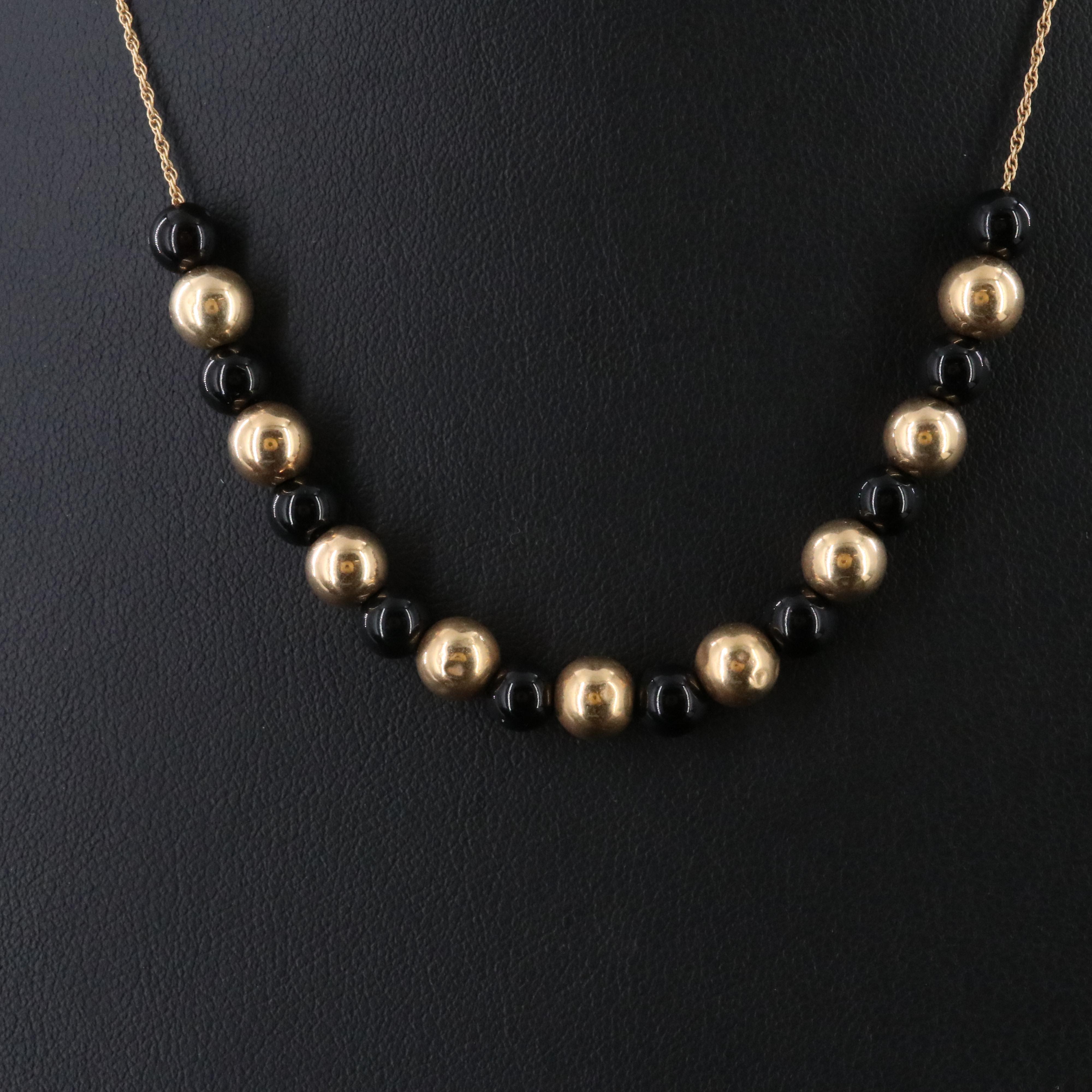 14K Black Onyx Bead Necklace