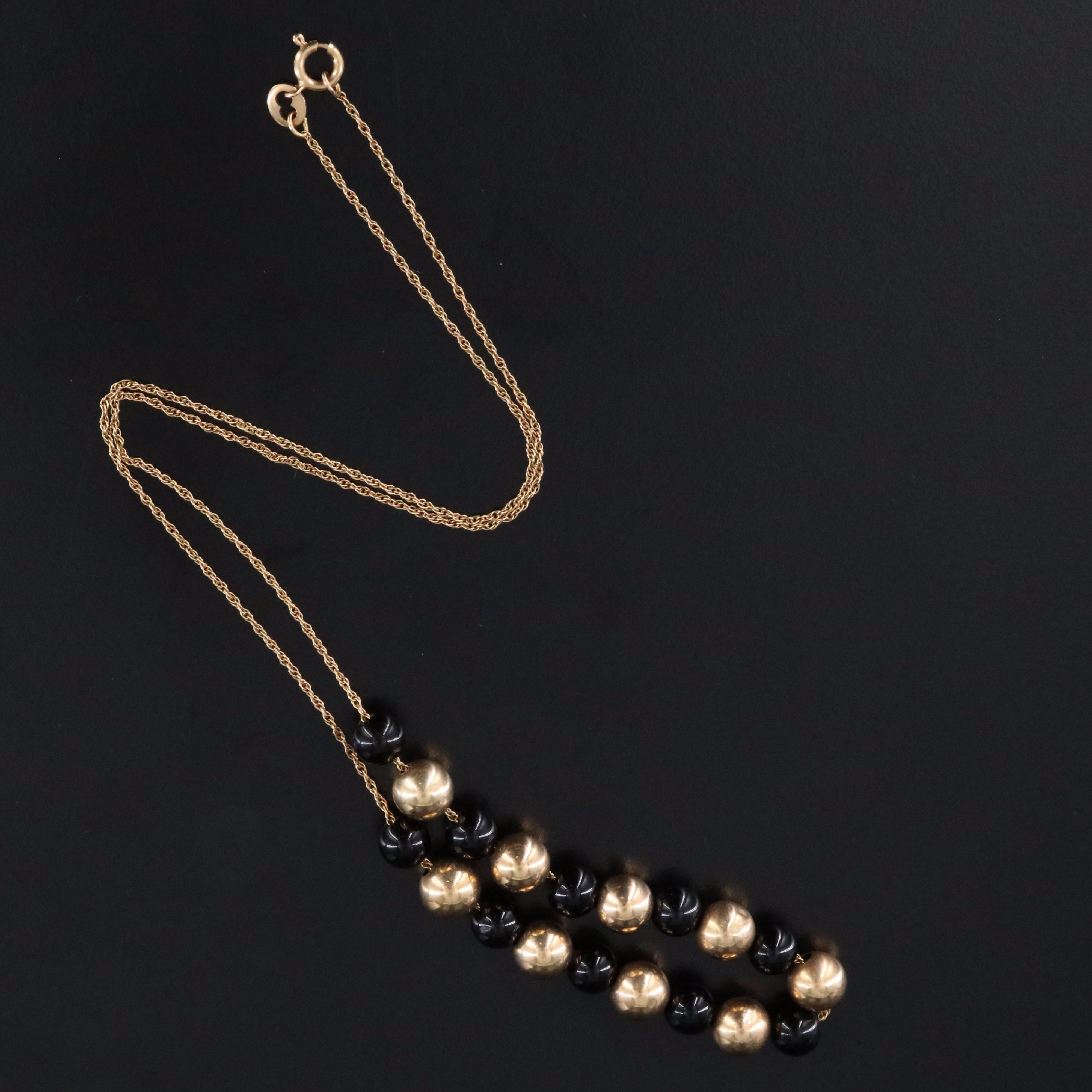 14K Black Onyx Bead Necklace