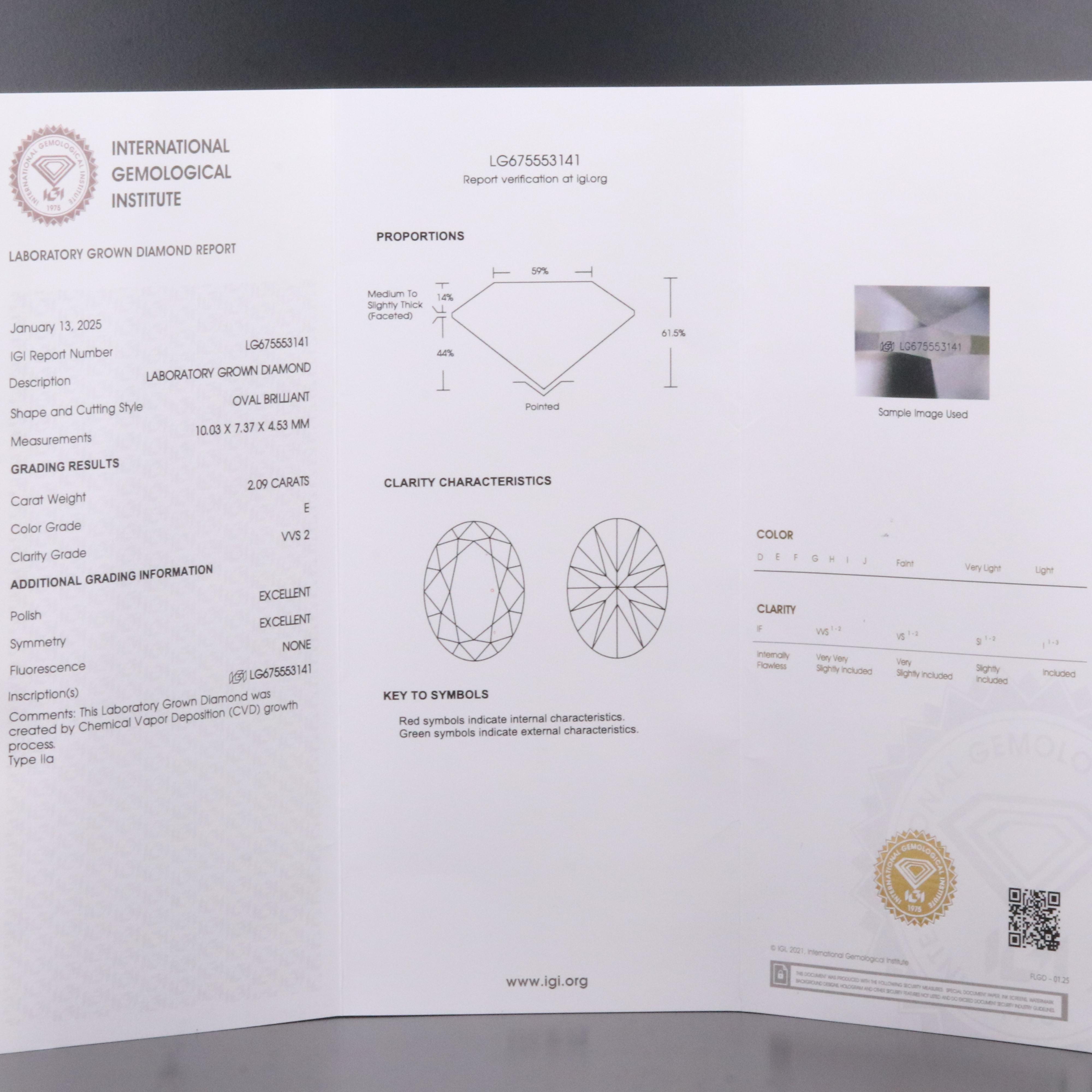 Loose 2.09 CT Lab Grown Diamond with IGI Report