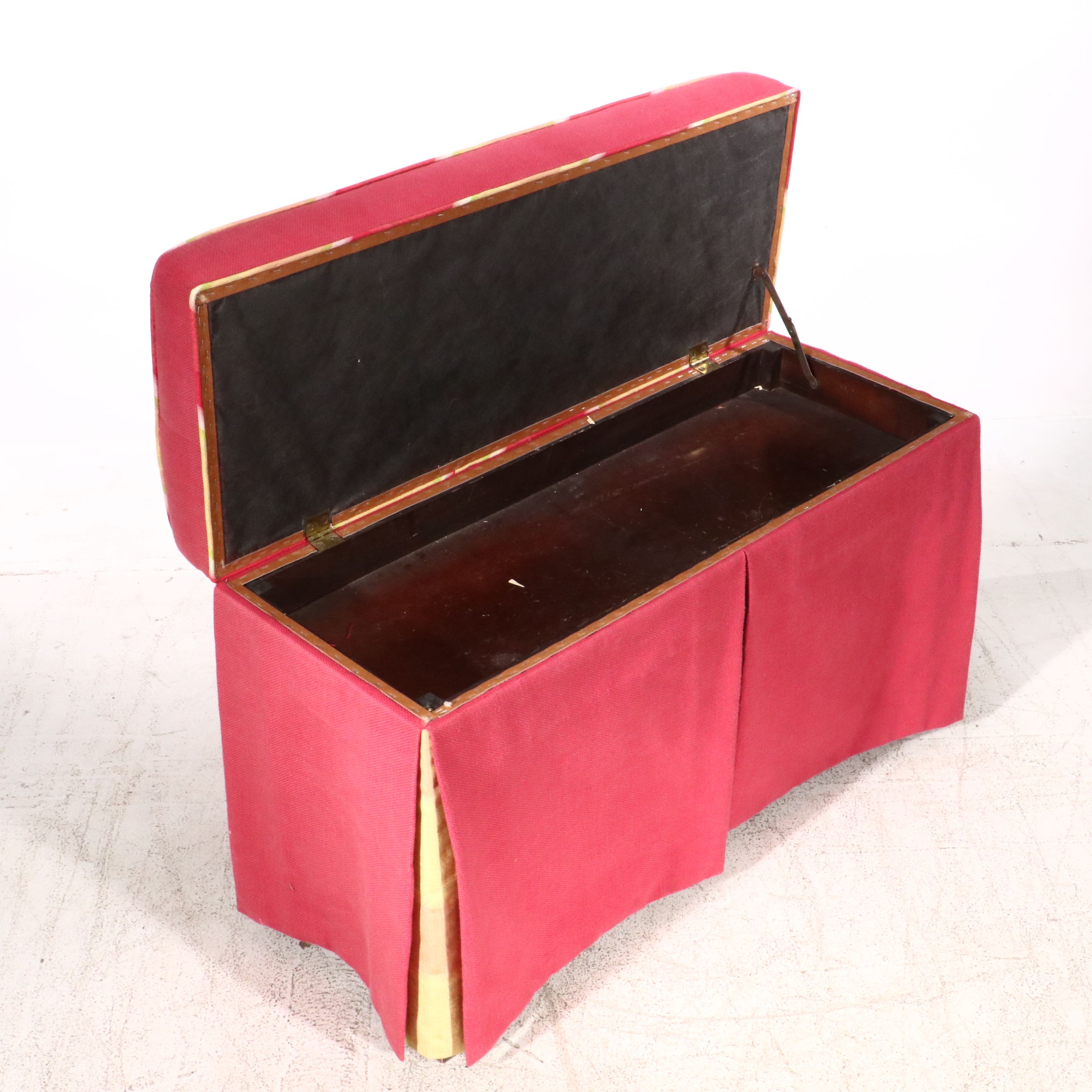 Sheraton Style Upholstered Mahogany Piano Bench with Throw Pillows, Sheet Music