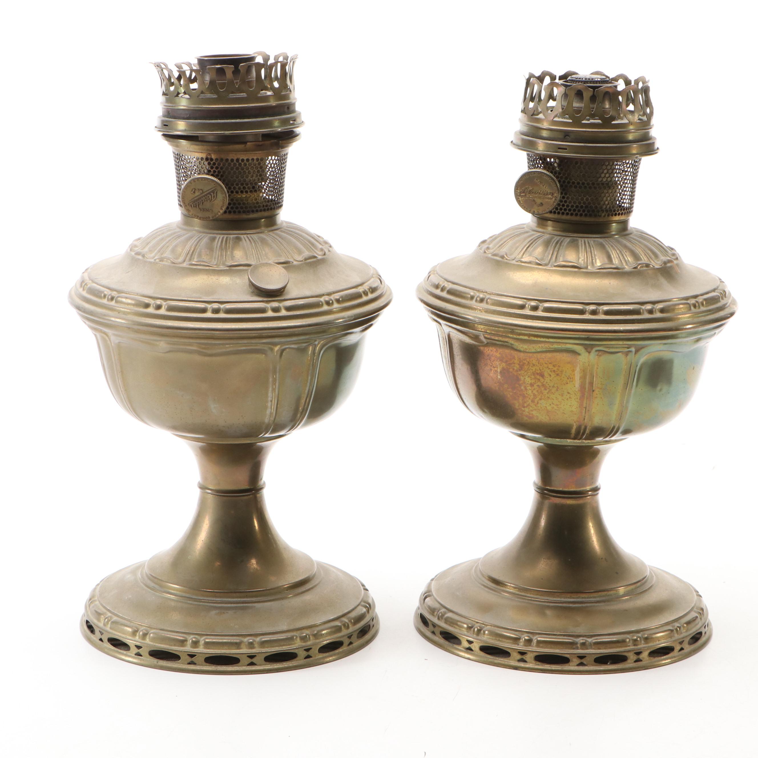 Aladdin Model 7 Brass Table Oil Lamps, Early 20th Century