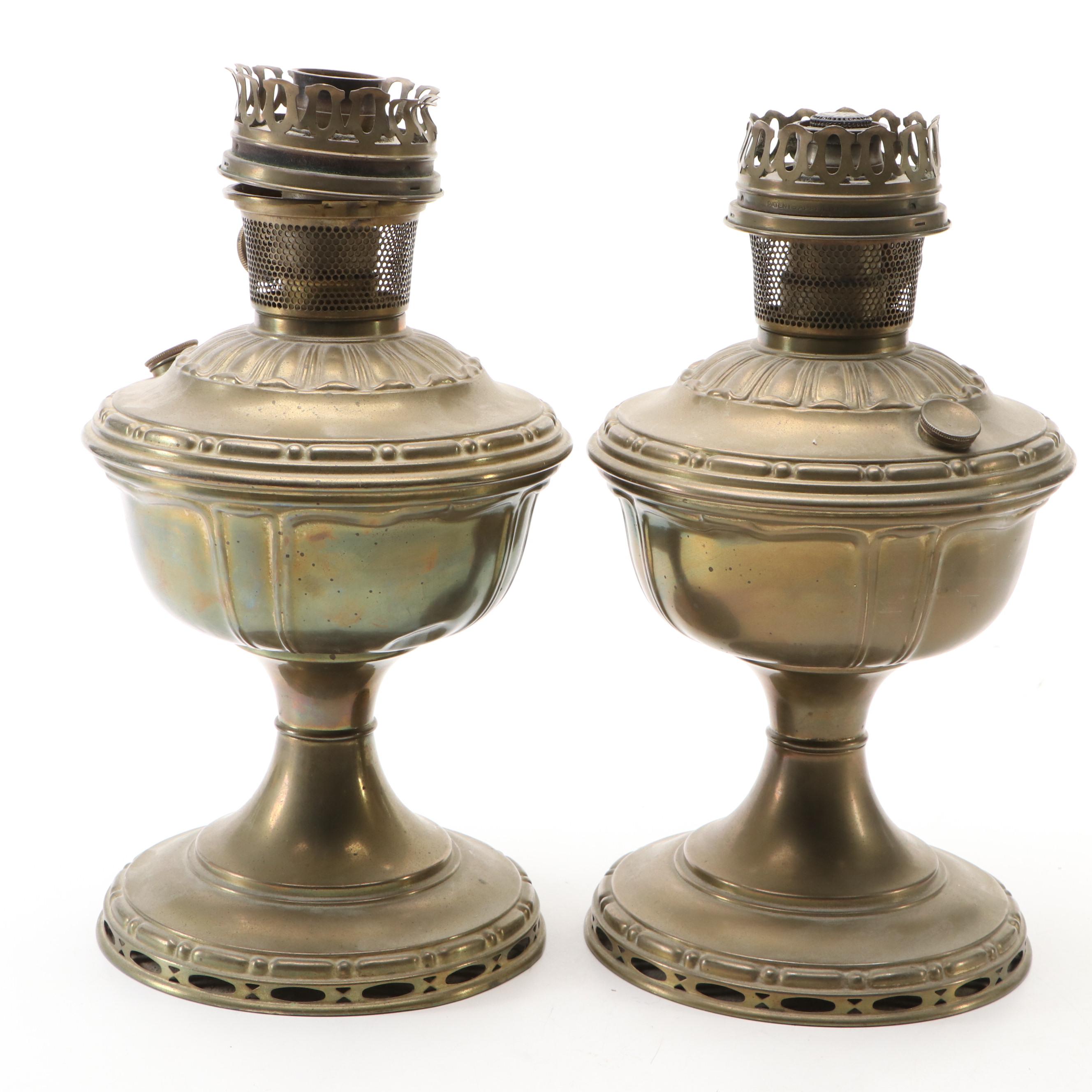Aladdin Model 7 Brass Table Oil Lamps, Early 20th Century