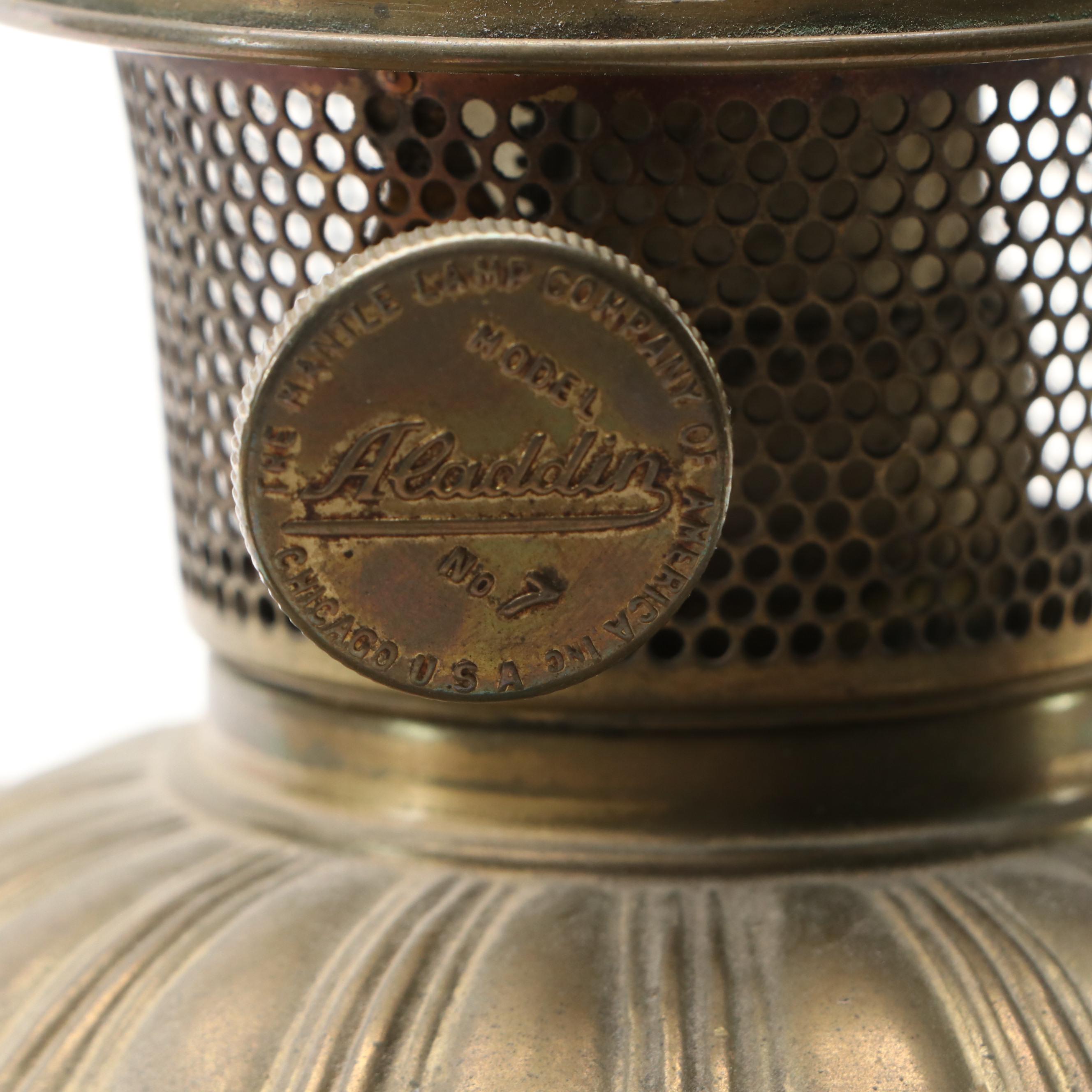 Aladdin Model 7 Brass Table Oil Lamps, Early 20th Century