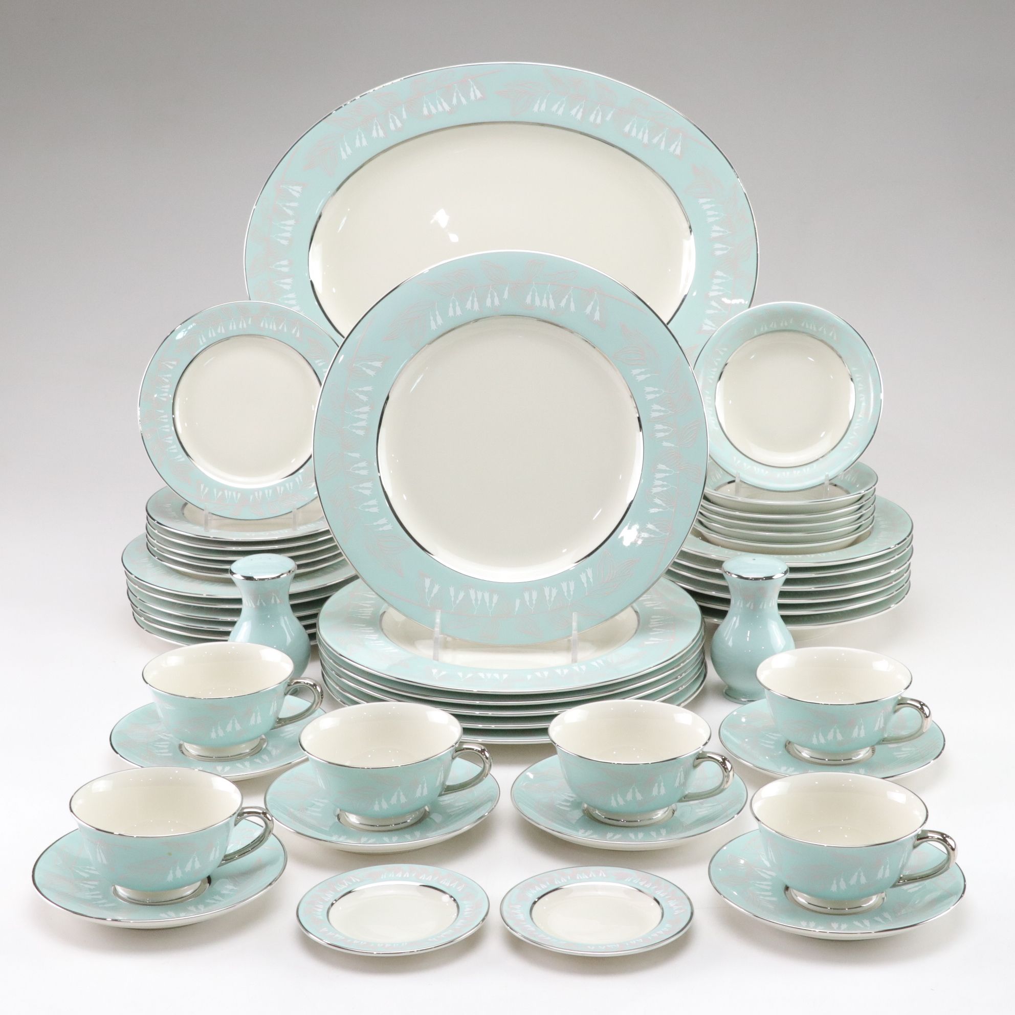 Nancy Prentiss "Foxhall" Platinum Trim Porcelain Dinnerware Set for Six