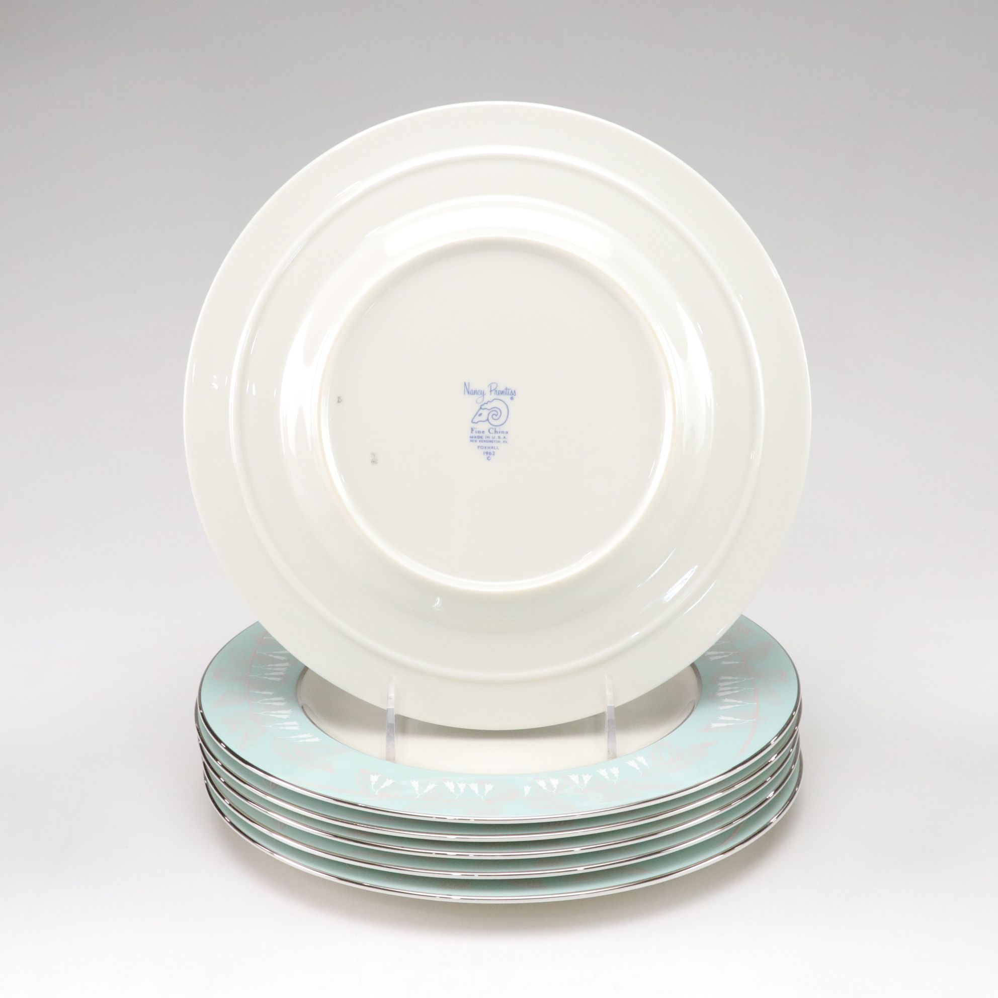 Nancy Prentiss "Foxhall" Platinum Trim Porcelain Dinnerware Set for Six