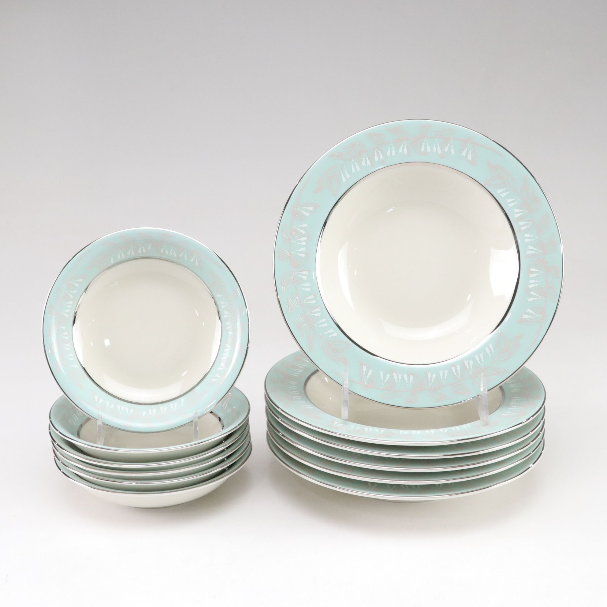 Nancy Prentiss "Foxhall" Platinum Trim Porcelain Dinnerware Set for Six