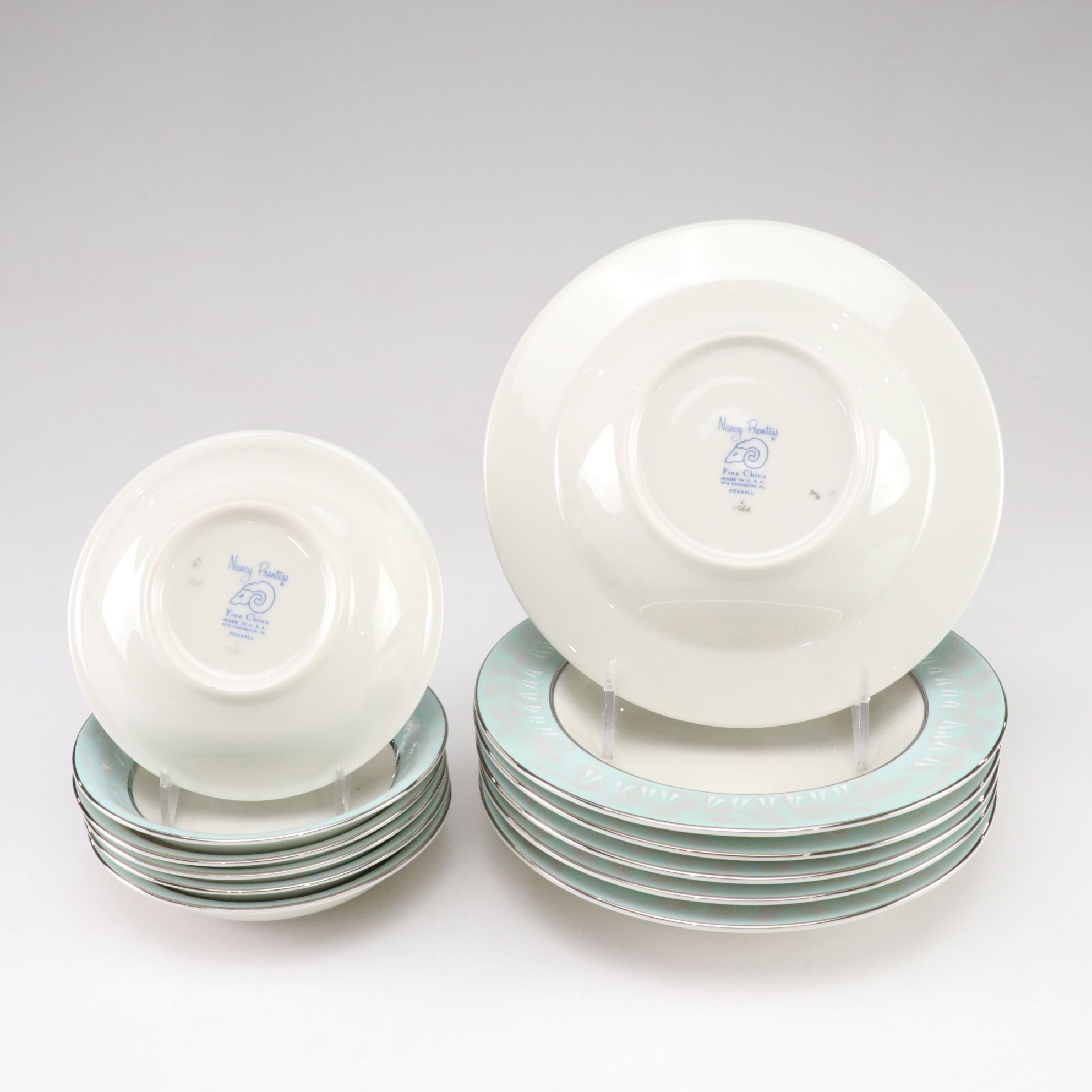 Nancy Prentiss "Foxhall" Platinum Trim Porcelain Dinnerware Set for Six