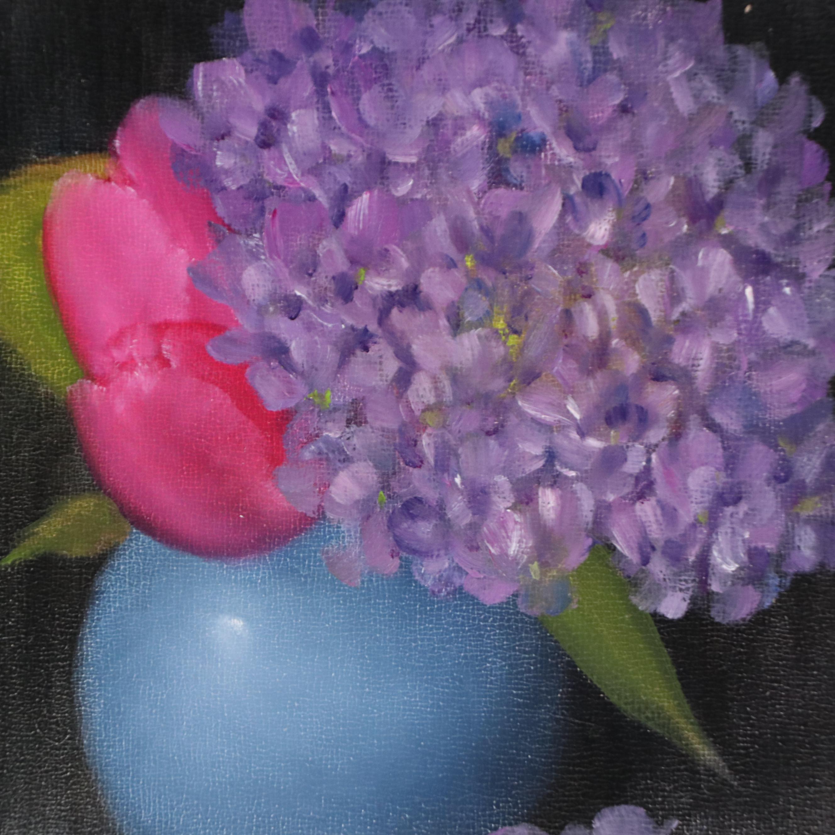 Thu-Thuy Tran Still Life Oil Painting "Hydrangeas and Tulips," 2025