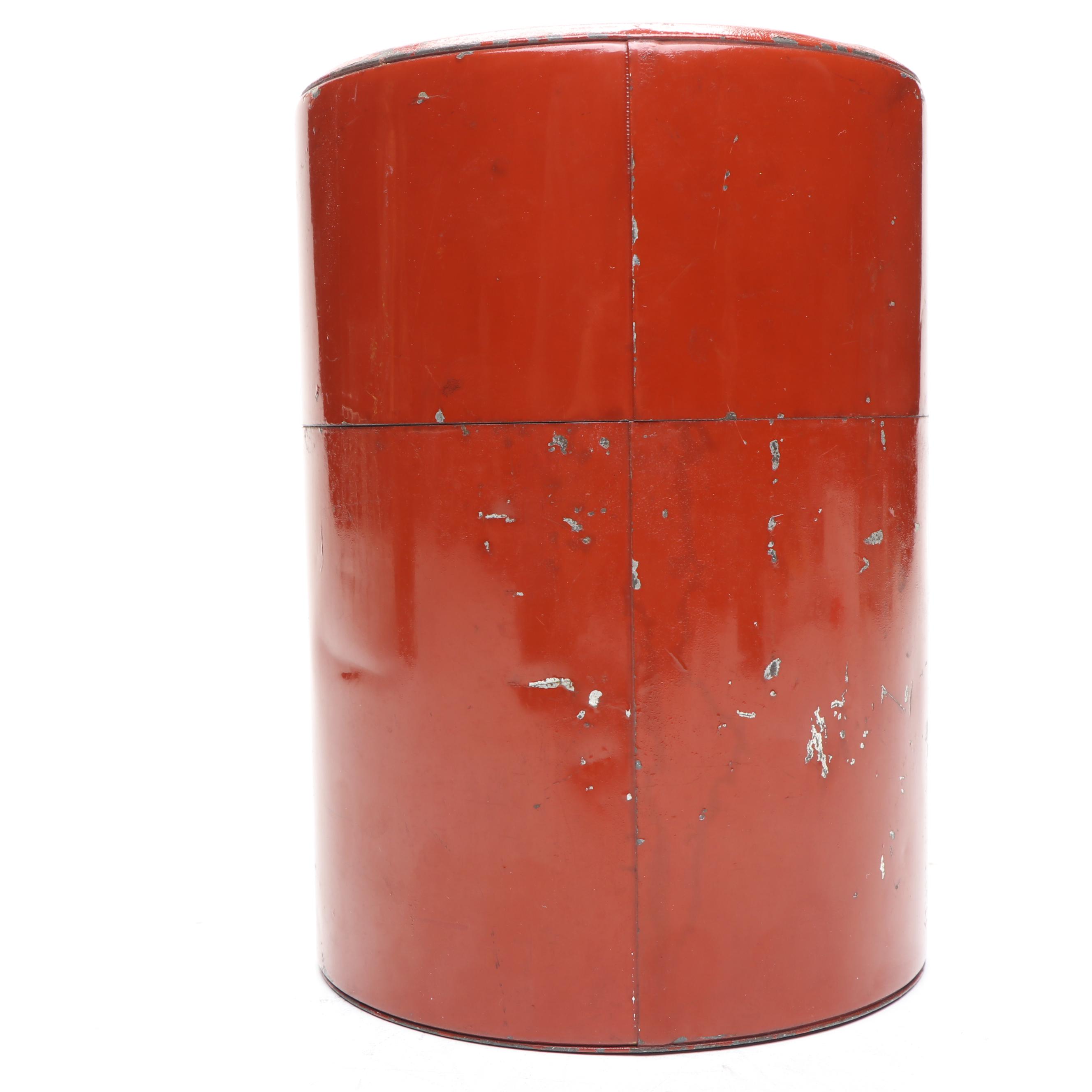 Japanese Enameled Tea Tin with Japanese Toyo Okina Noh Doll