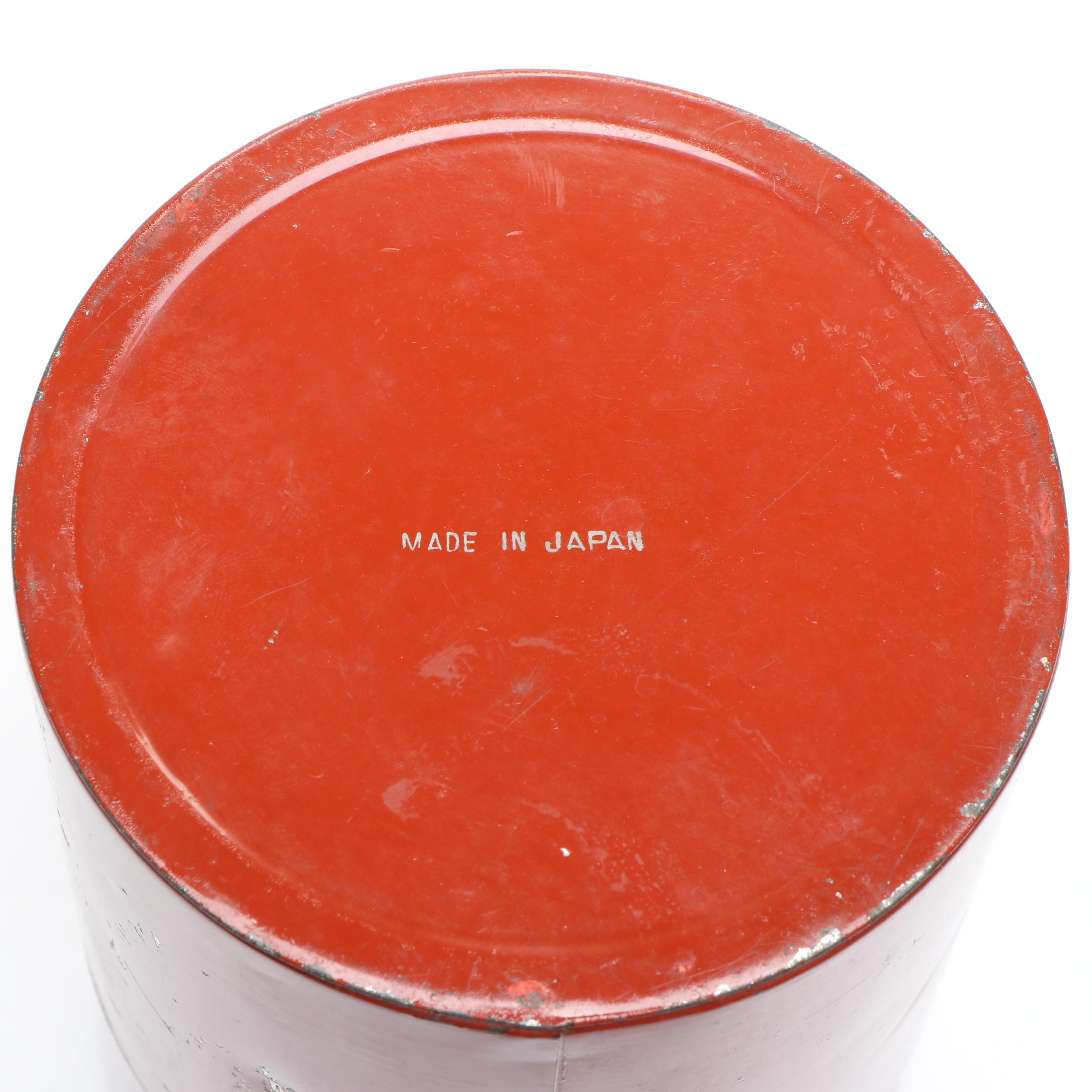 Japanese Enameled Tea Tin with Japanese Toyo Okina Noh Doll