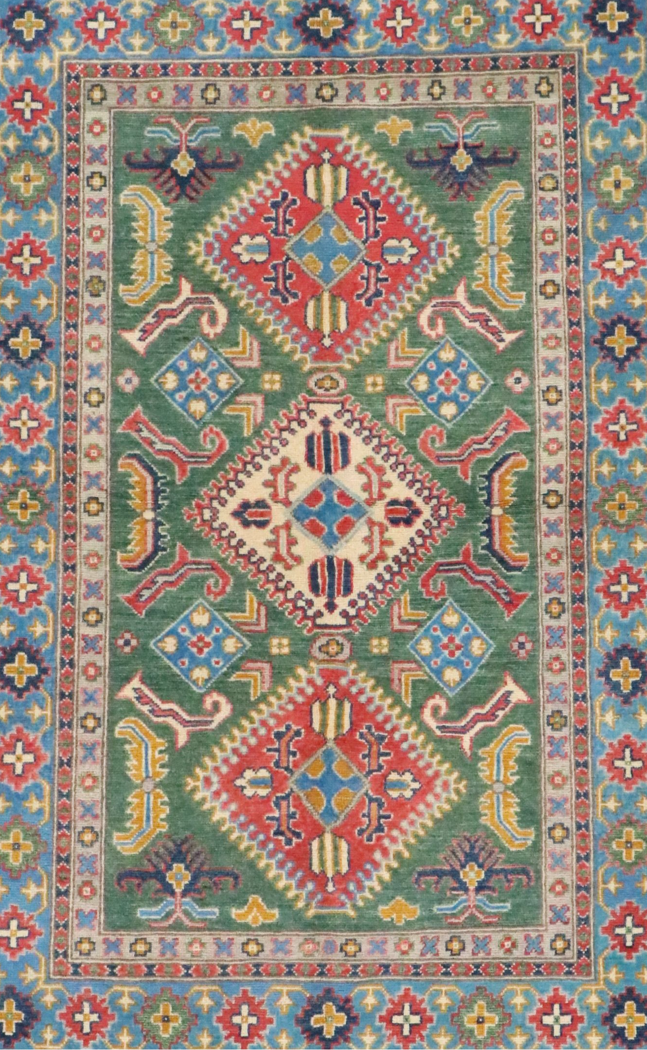 3'10 x 6' Hand-Knotted Afghan Kazak Area Rug