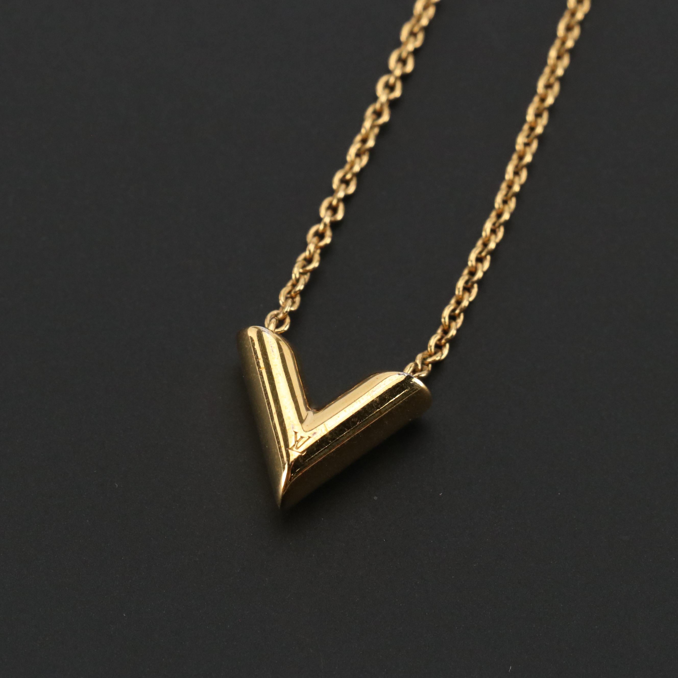 Louis Vuitton Gold Tone Essential V Necklace