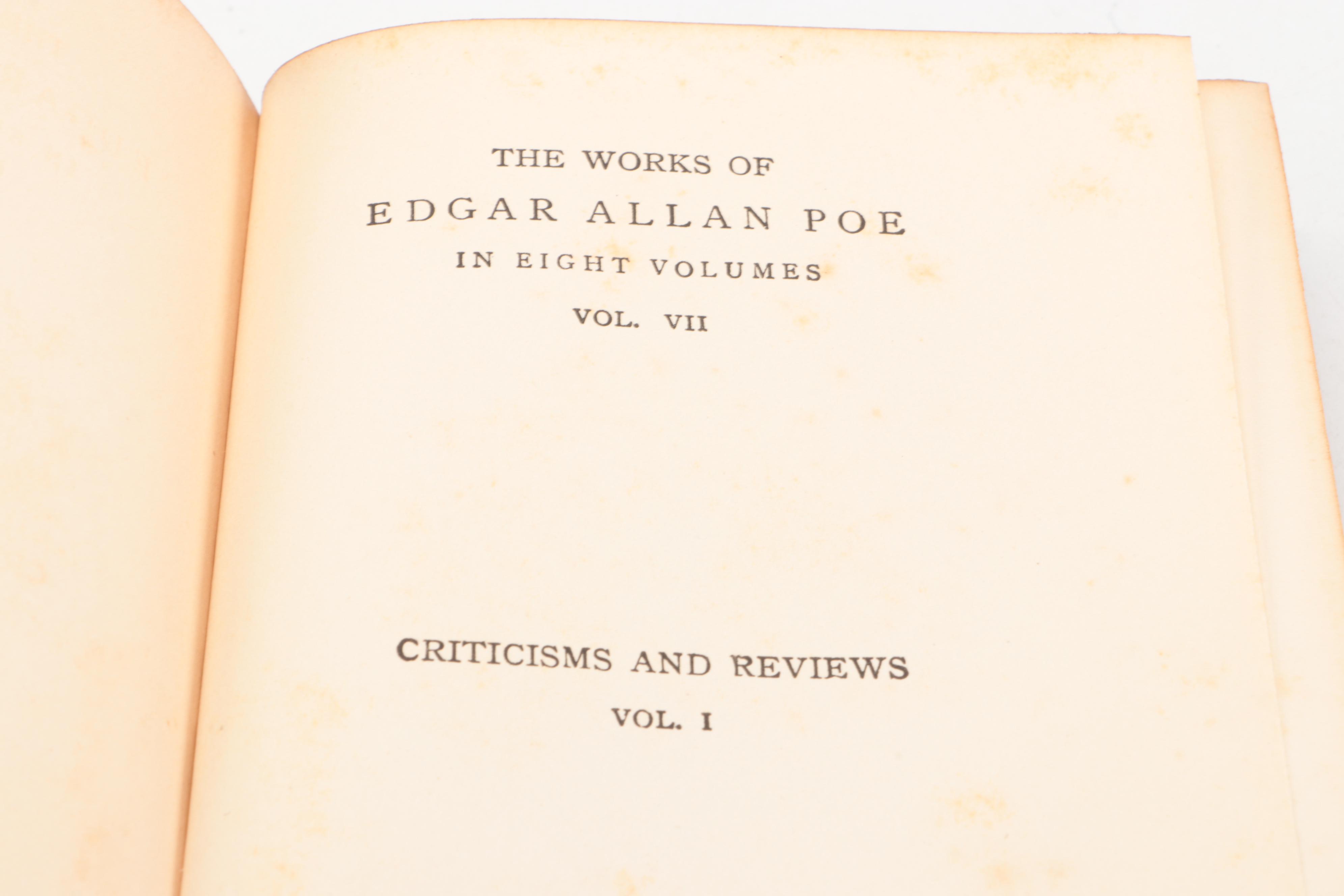 Illustrated "The Works of Edgar Allan Poe" Partial Set, Early 20th Century