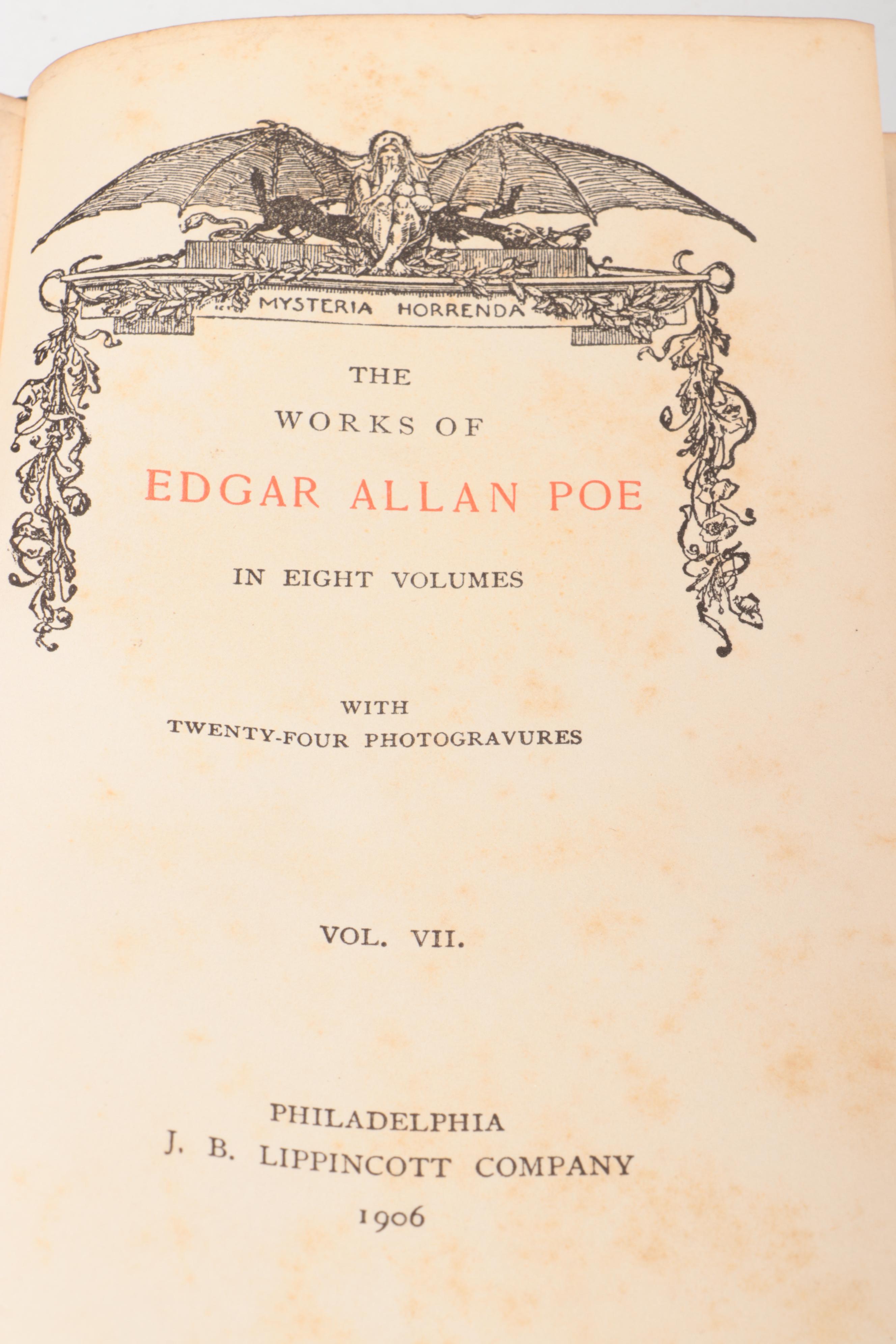 Illustrated "The Works of Edgar Allan Poe" Partial Set, Early 20th Century
