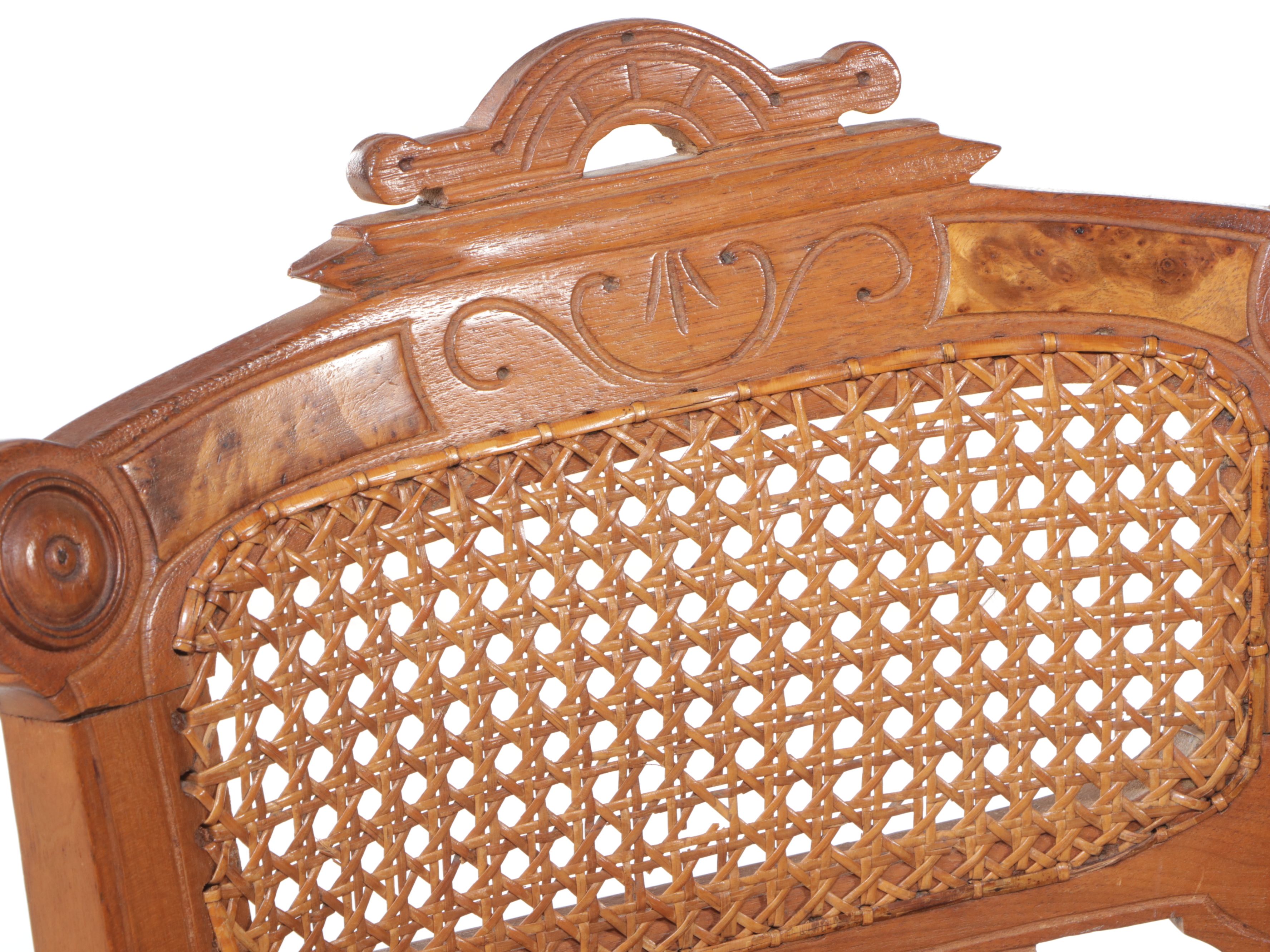 Victorian Carved Walnut High Chair with Woven Cane Seat and Two Other Chairs