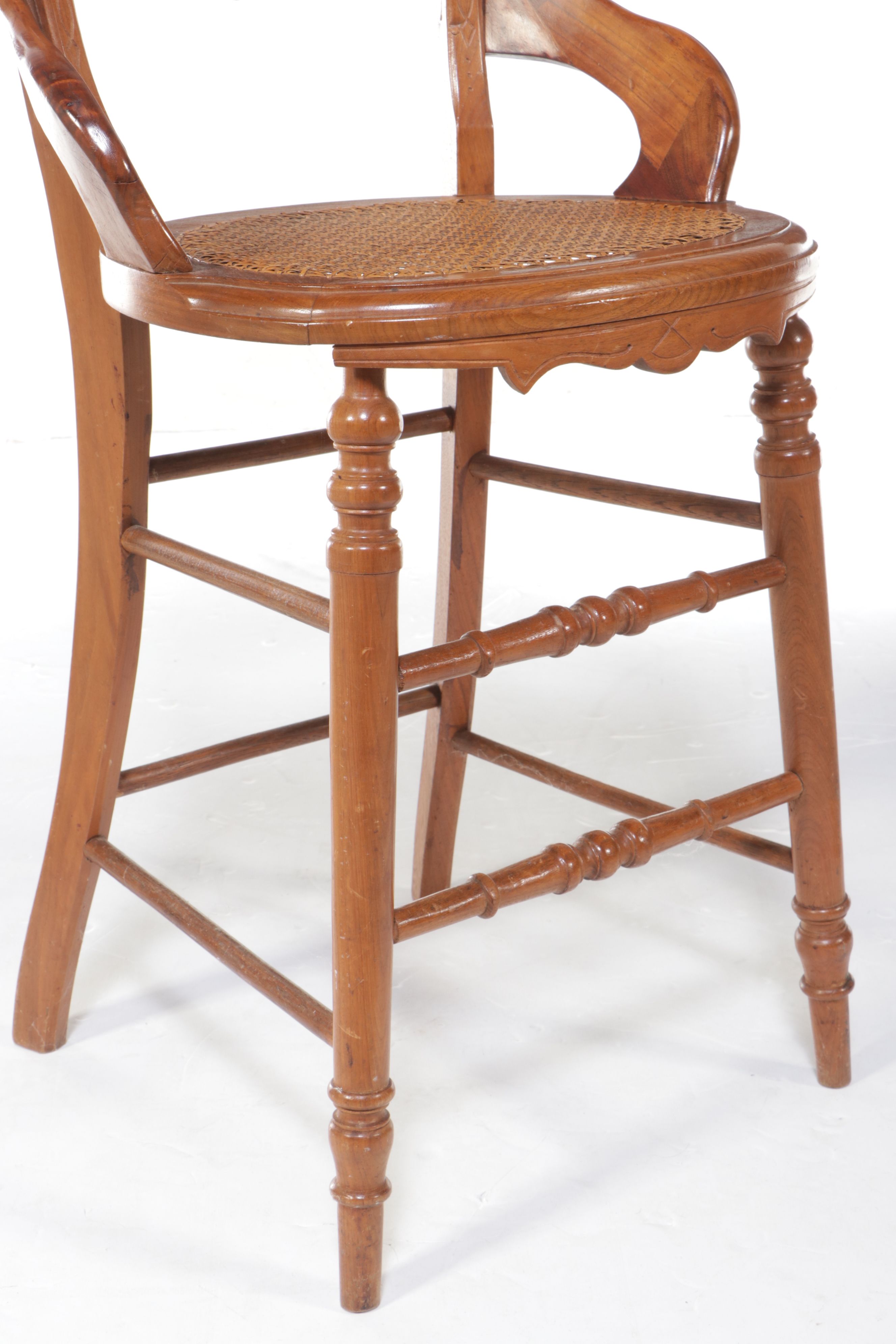 Victorian Carved Walnut High Chair with Woven Cane Seat and Two Other Chairs