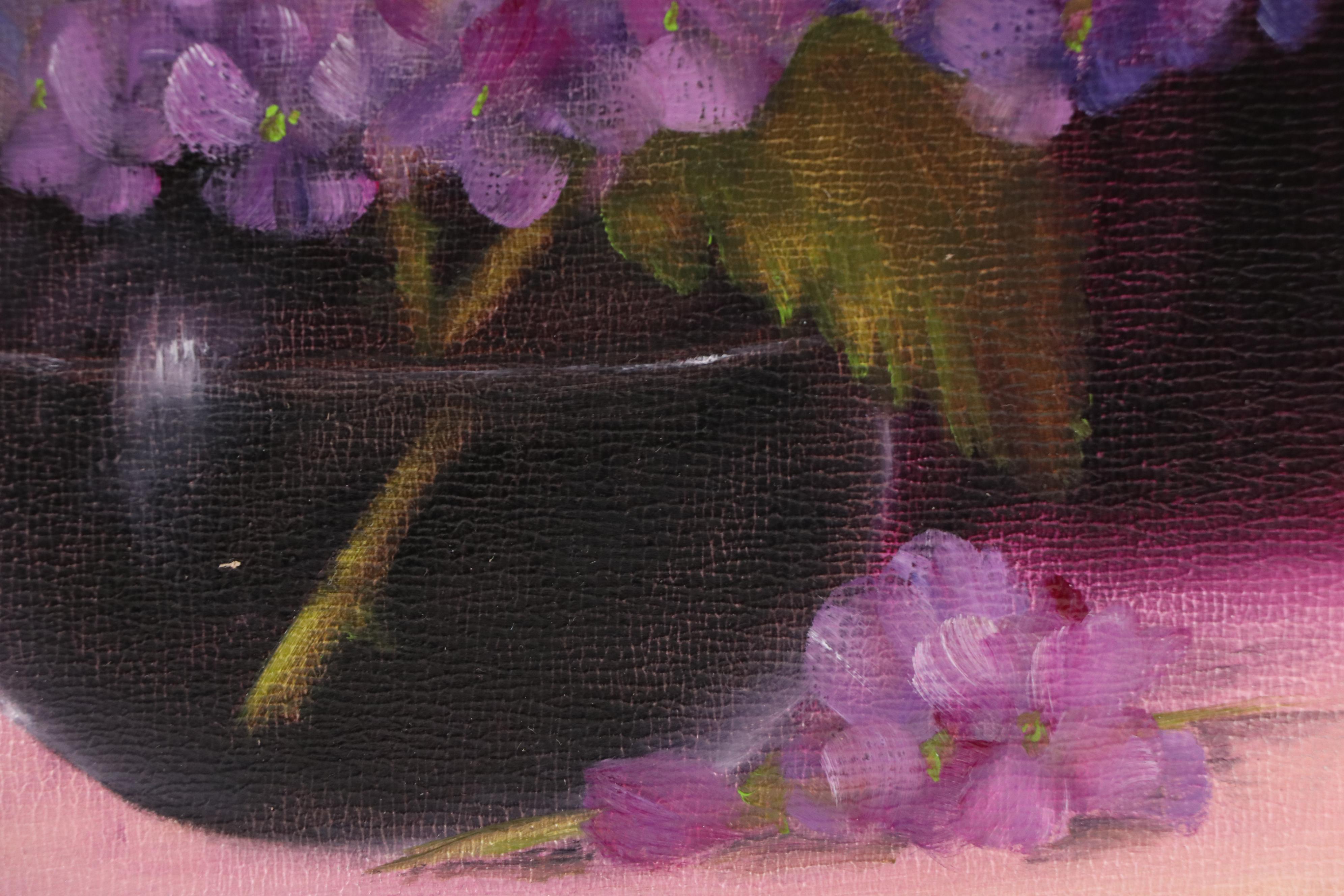 Thu-Thuy Tran Still Life Oil Painting "Hydrangeas Glow Violet-Pink," 2025