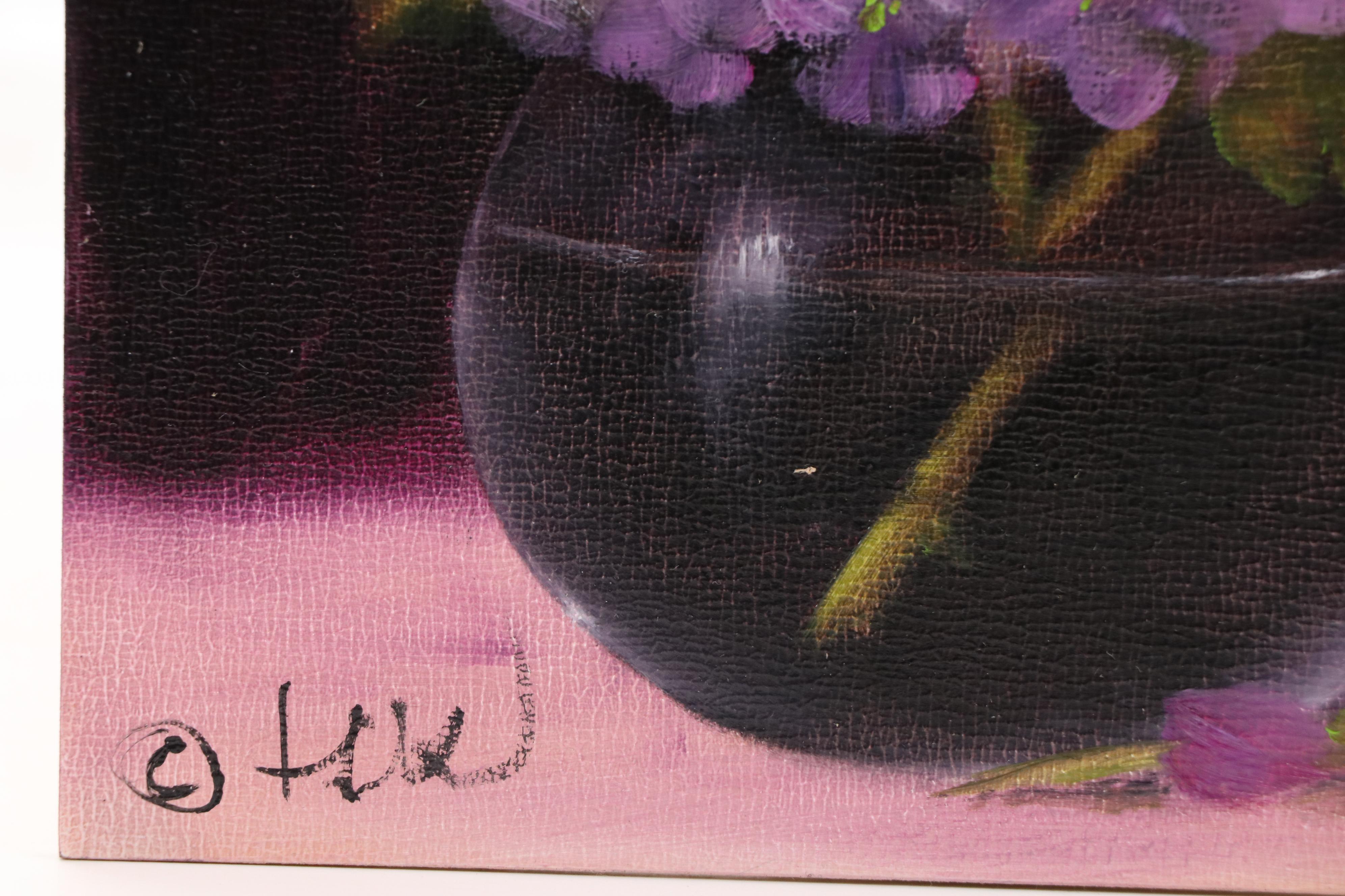 Thu-Thuy Tran Still Life Oil Painting "Hydrangeas Glow Violet-Pink," 2025