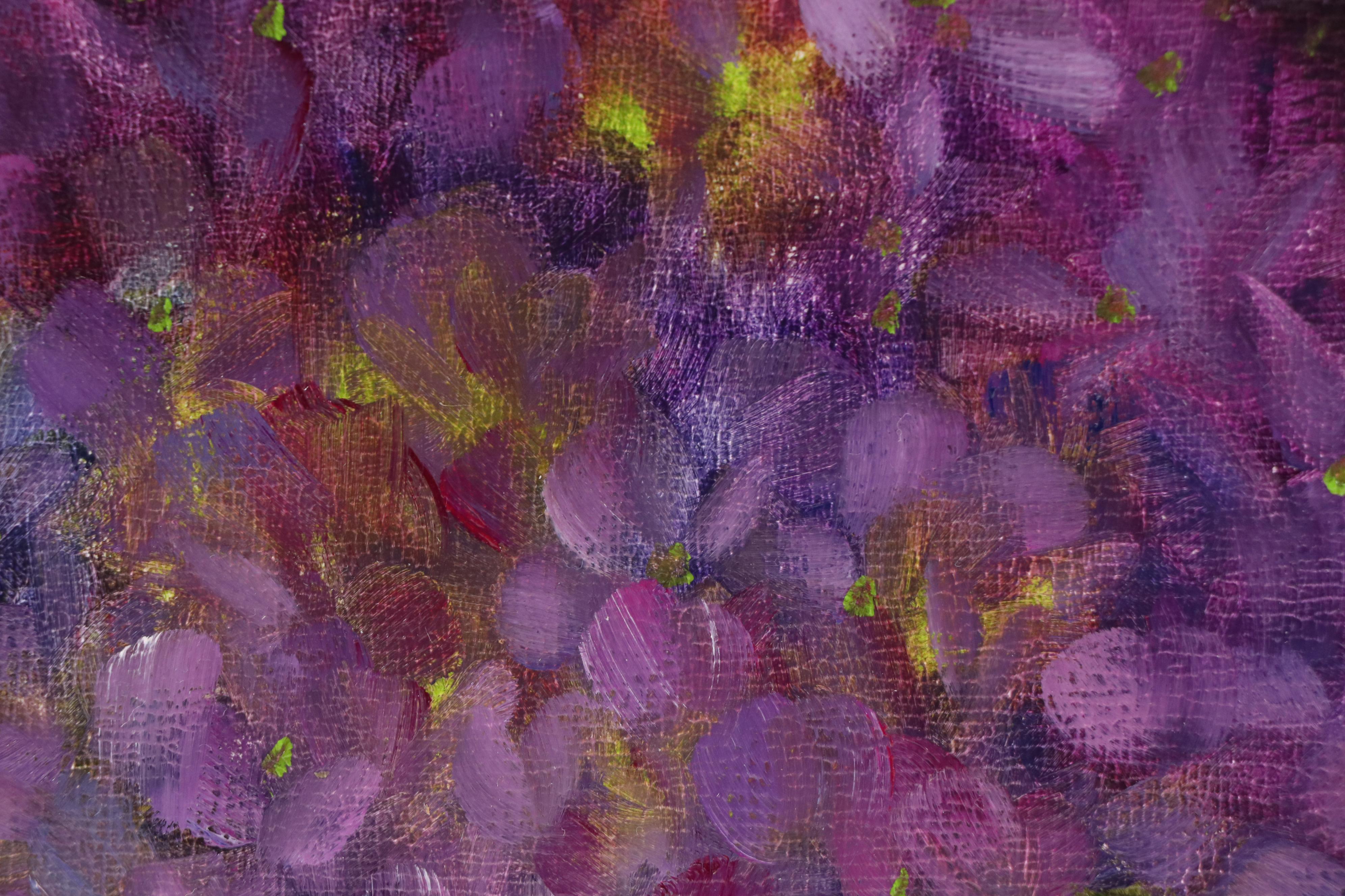 Thu-Thuy Tran Still Life Oil Painting "Hydrangeas Glow Violet-Pink," 2025