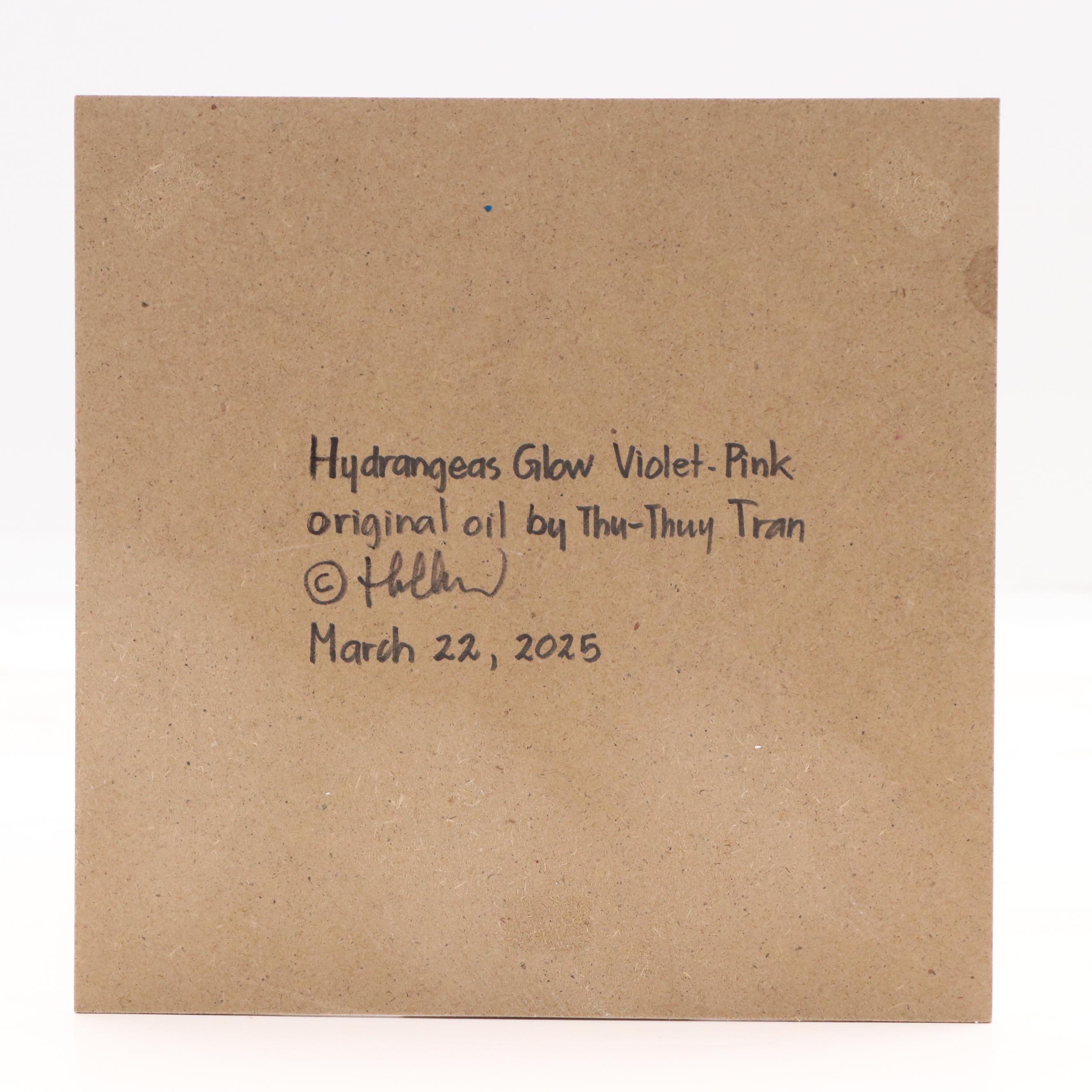 Thu-Thuy Tran Still Life Oil Painting "Hydrangeas Glow Violet-Pink," 2025