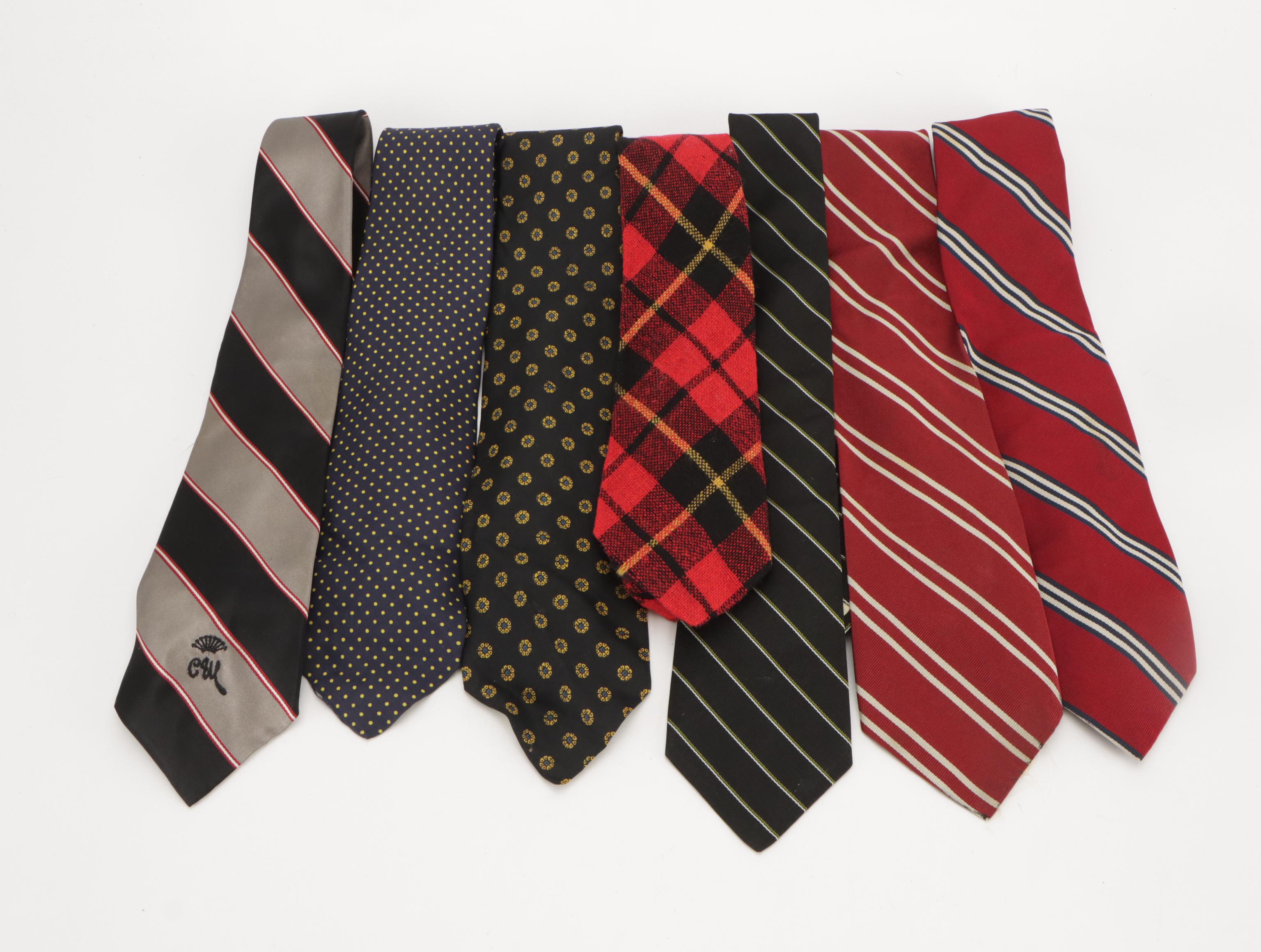 Vintage Patterned Silk and Wool Neckties Featuring Saks Fifth Avenue