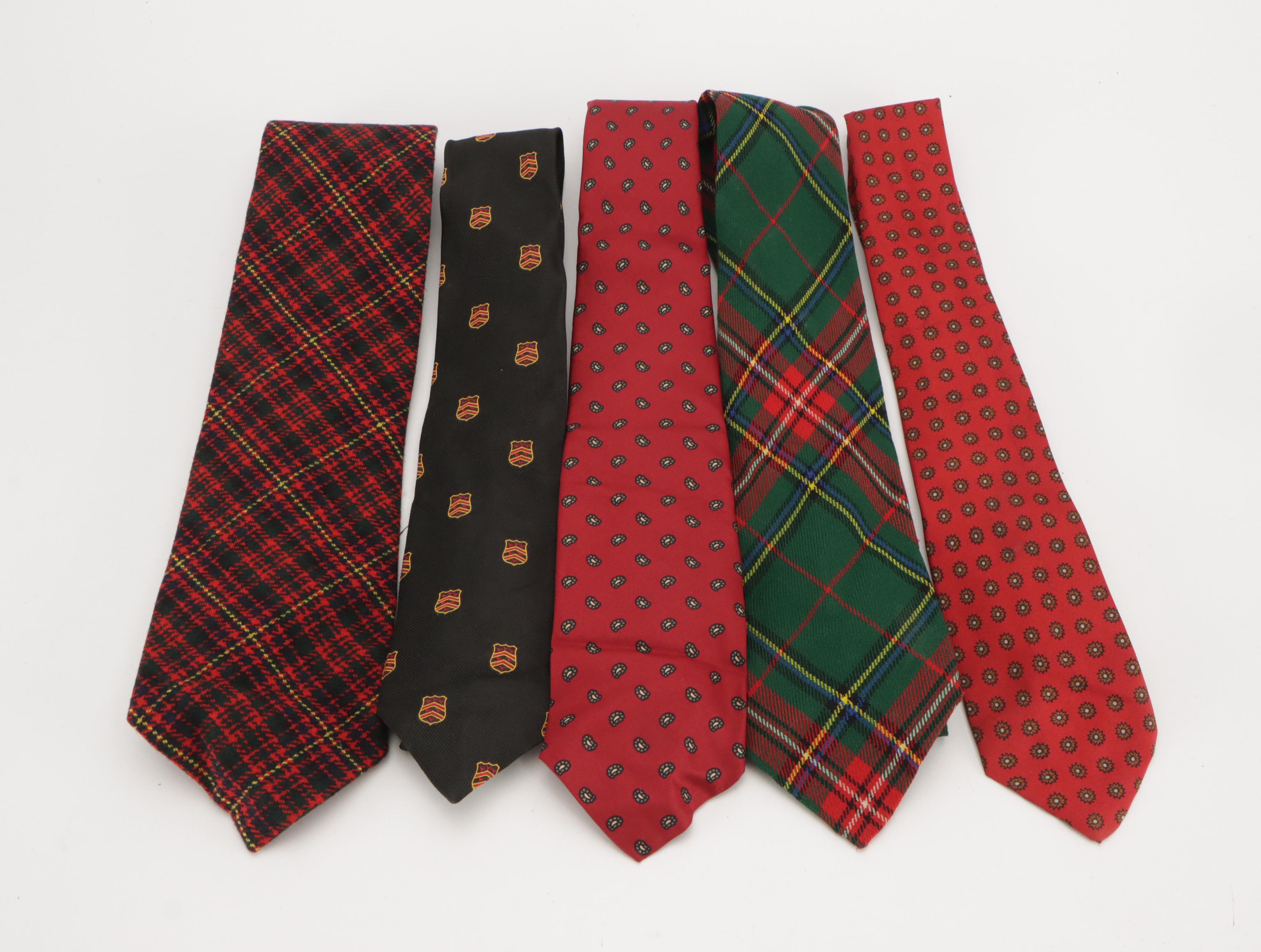 Vintage Patterned Silk and Wool Neckties Featuring Saks Fifth Avenue
