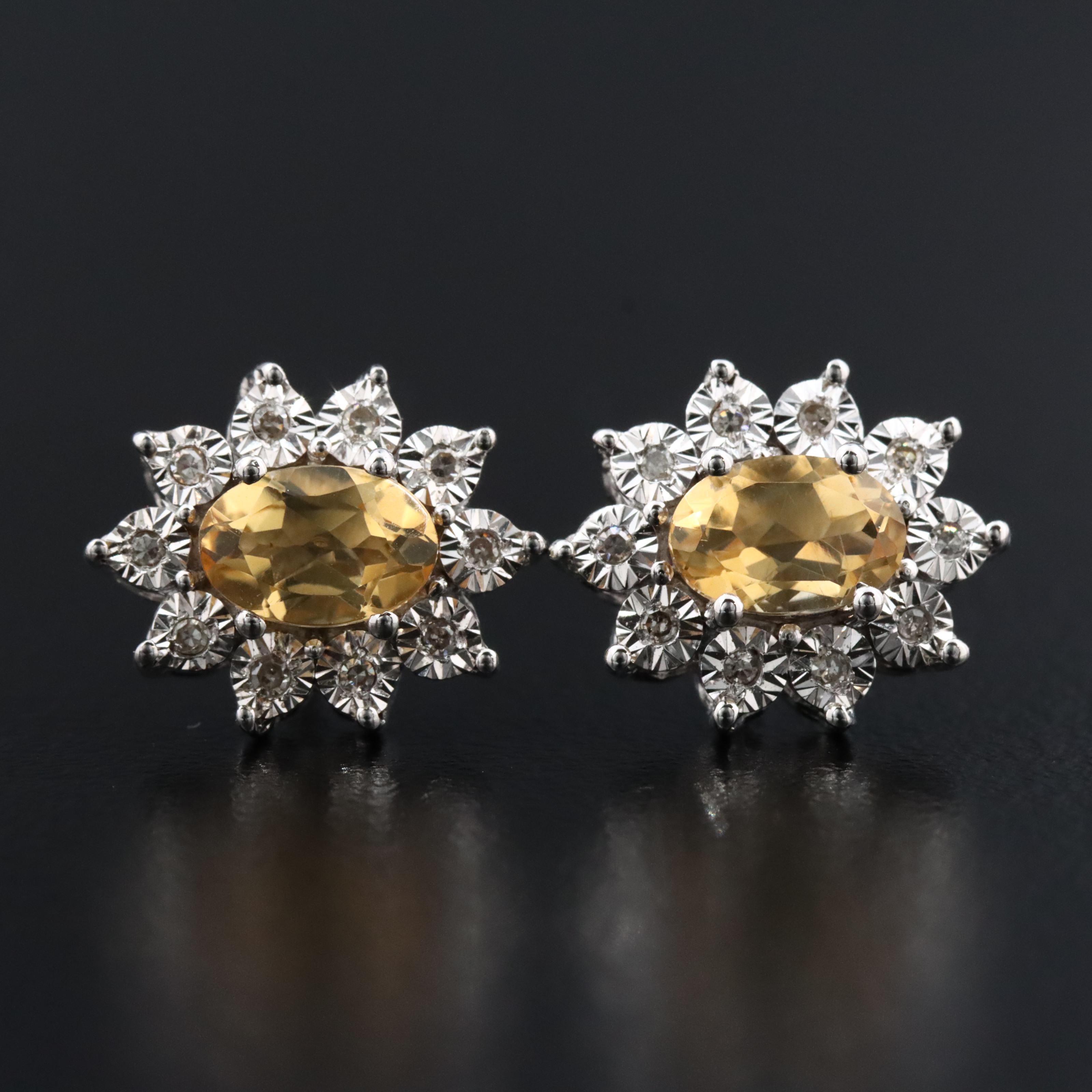 Sterling Citrine and Diamond Earrings