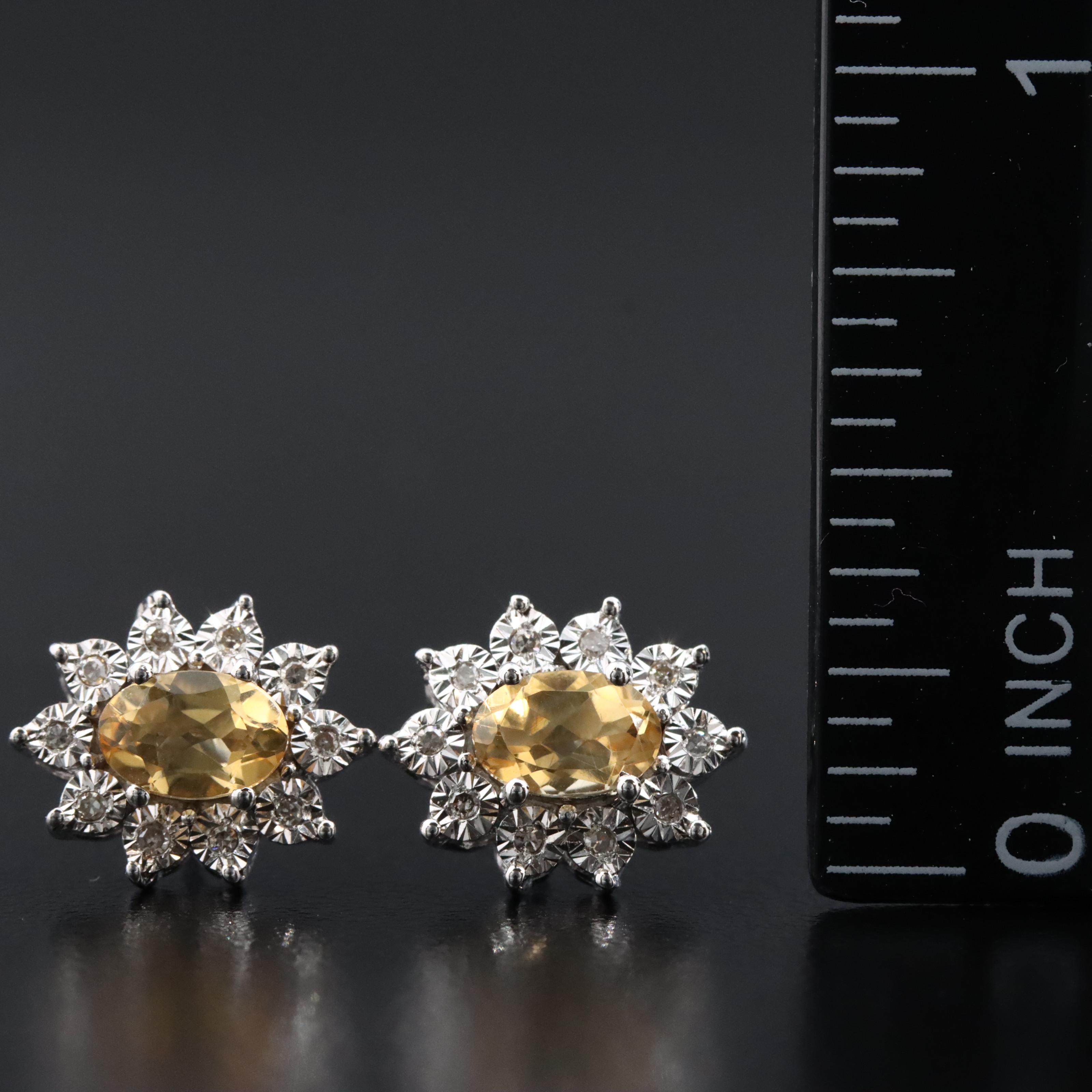 Sterling Citrine and Diamond Earrings