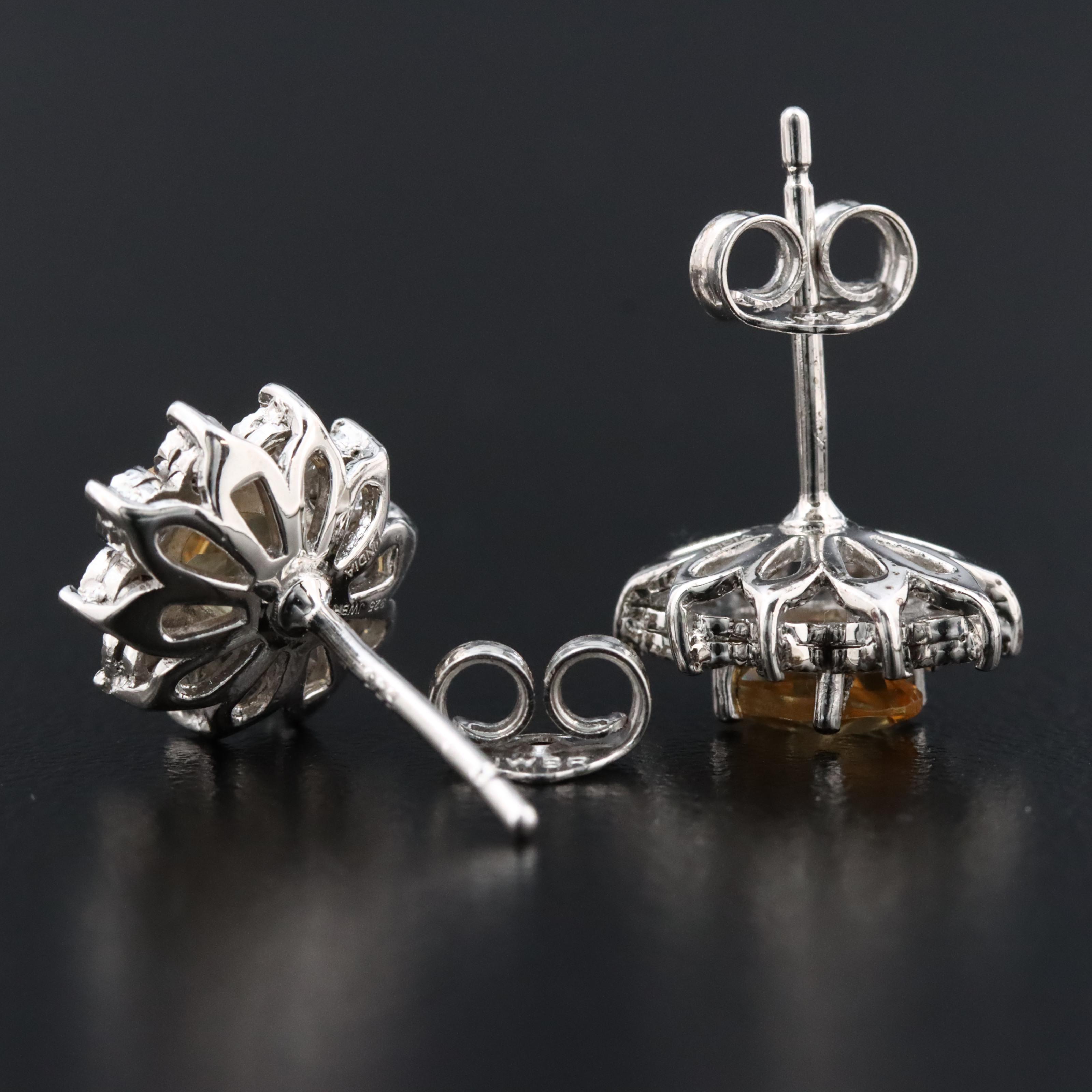 Sterling Citrine and Diamond Earrings