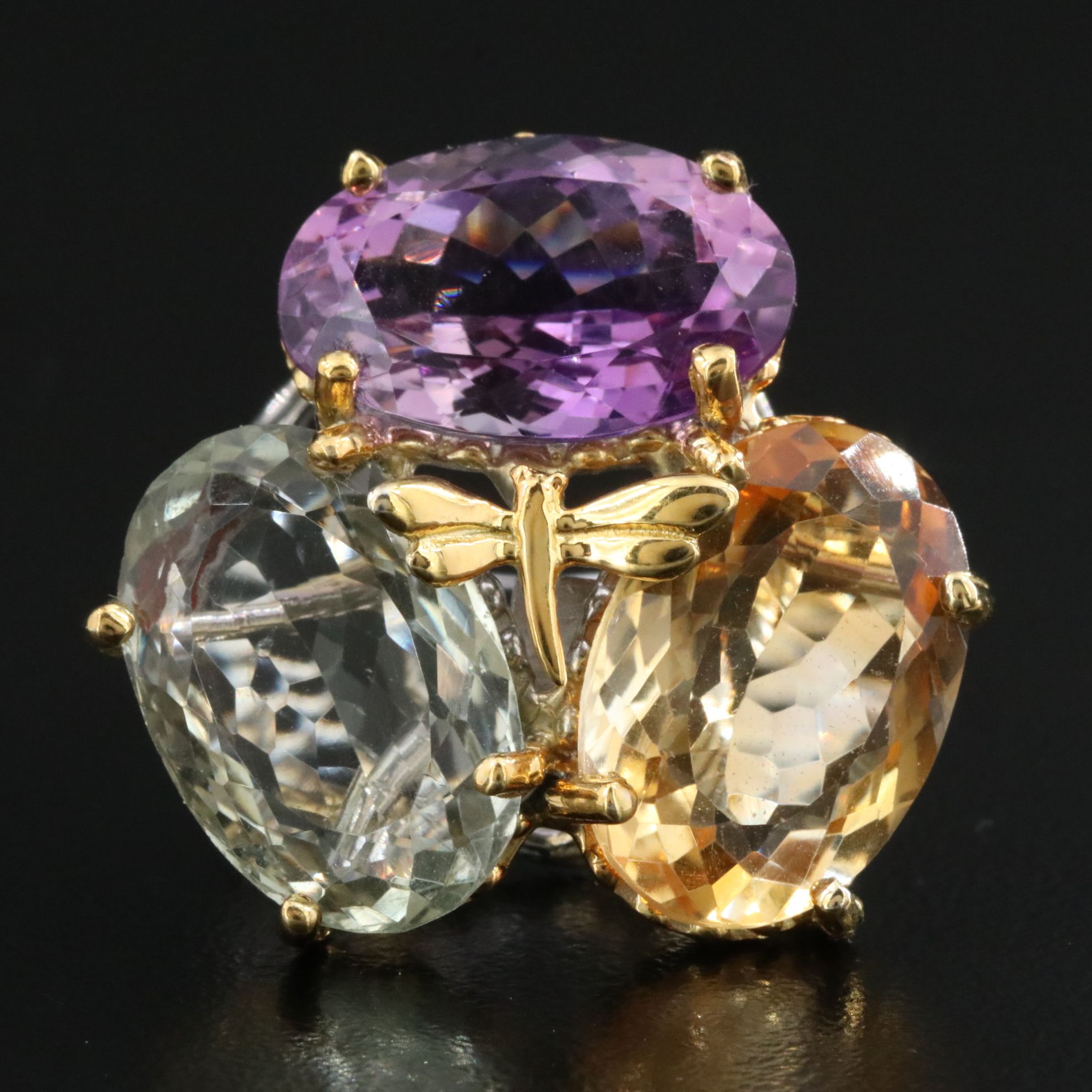 Sterling Amethyst, Citrine and Prasiolite Ring