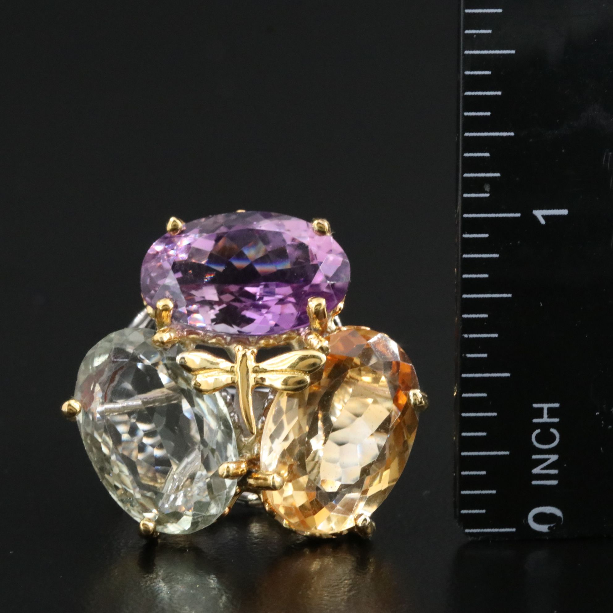 Sterling Amethyst, Citrine and Prasiolite Ring