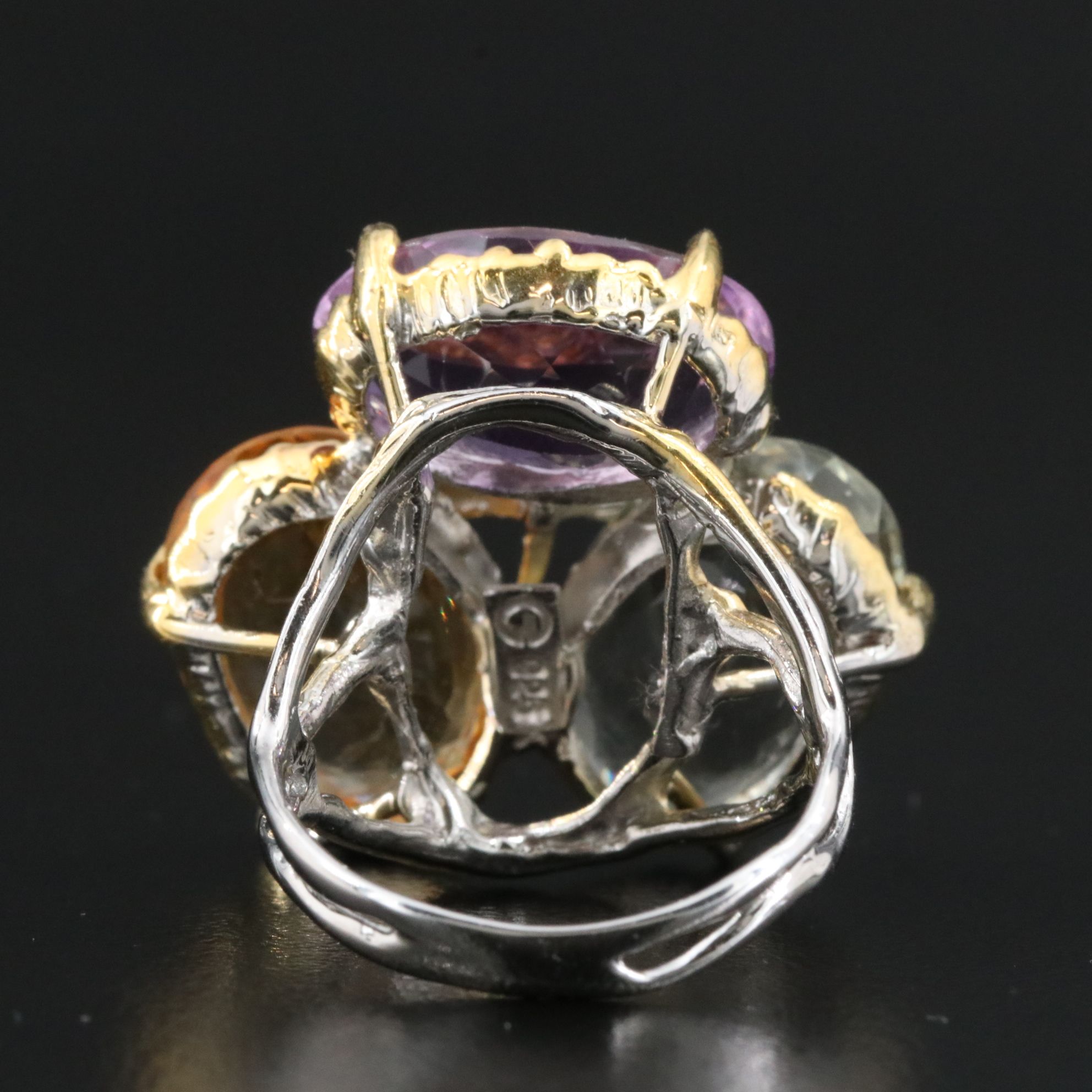 Sterling Amethyst, Citrine and Prasiolite Ring