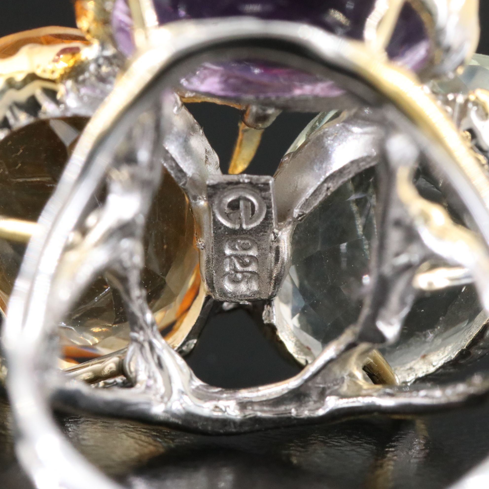 Sterling Amethyst, Citrine and Prasiolite Ring