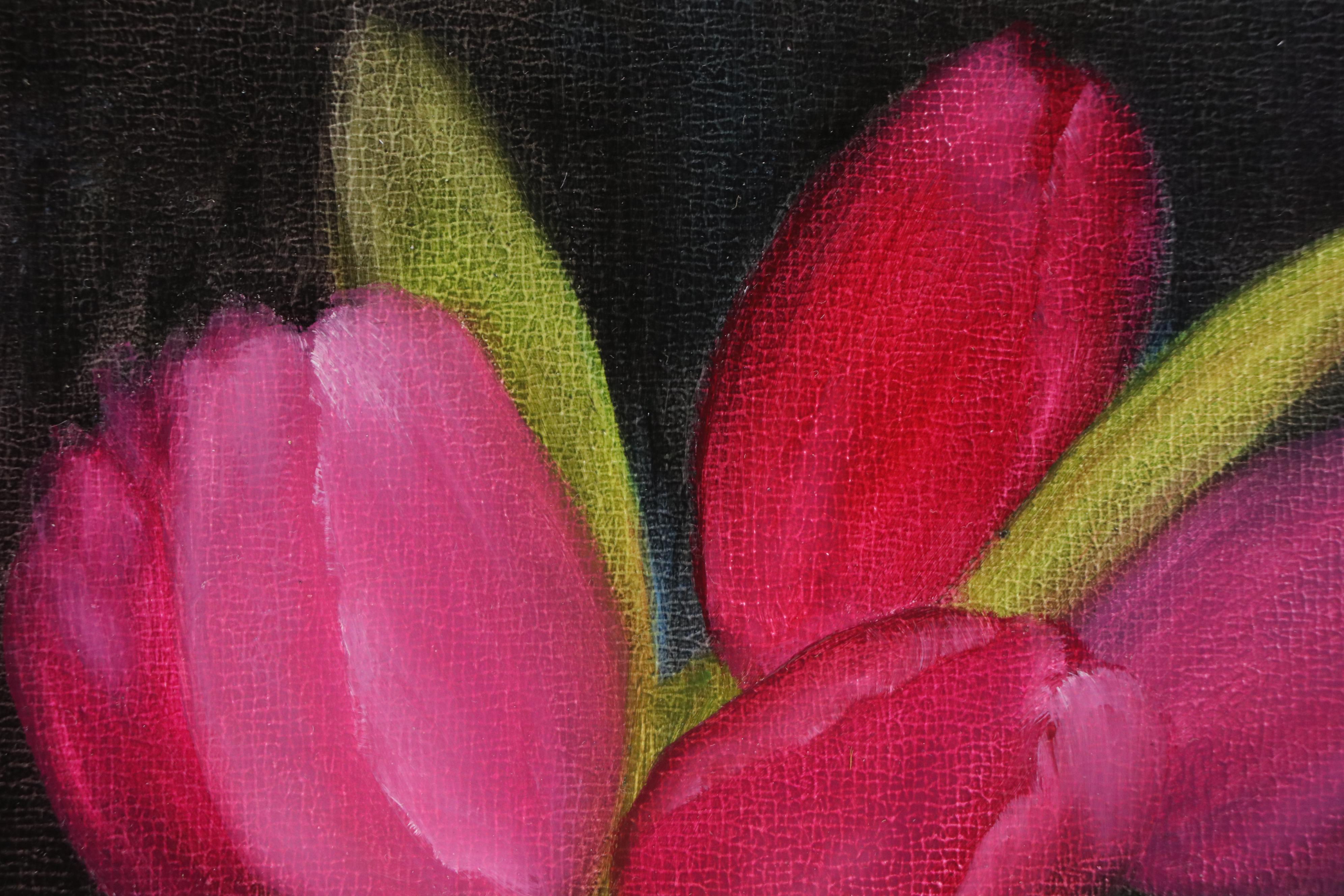 Thu-Thuy Tran Still Life Oil Painting "Tulips and Blue Ceramic," 2025