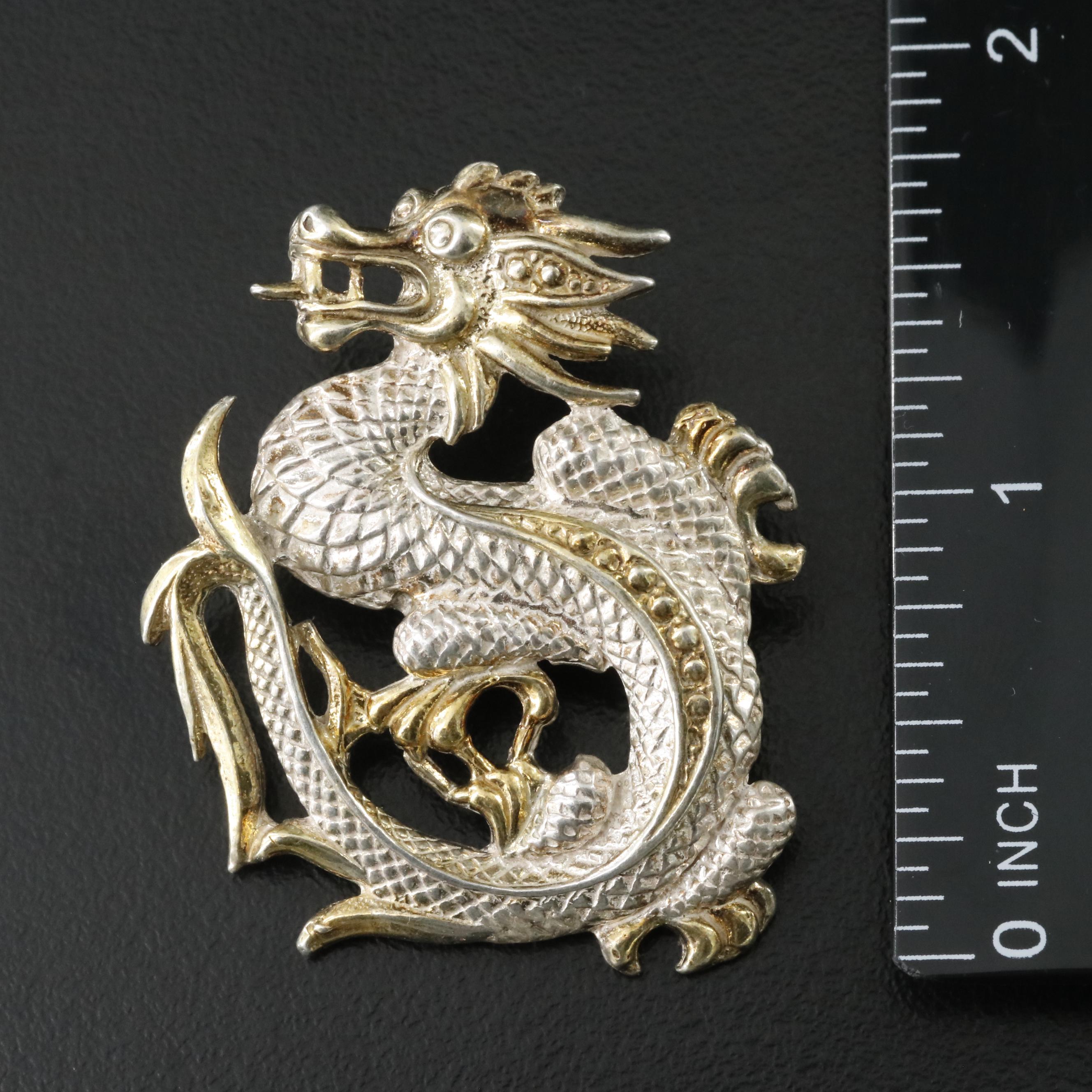 Sterling Dragon Pin and Clasp Finding with Ruby Eyes