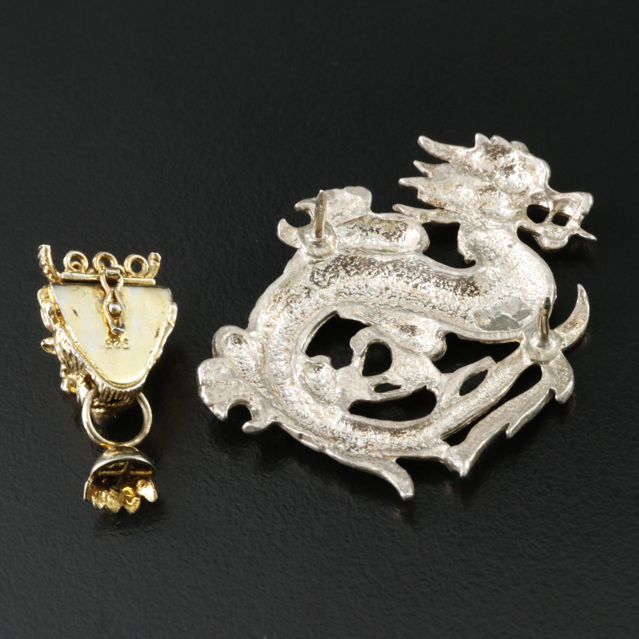 Sterling Dragon Pin and Clasp Finding with Ruby Eyes
