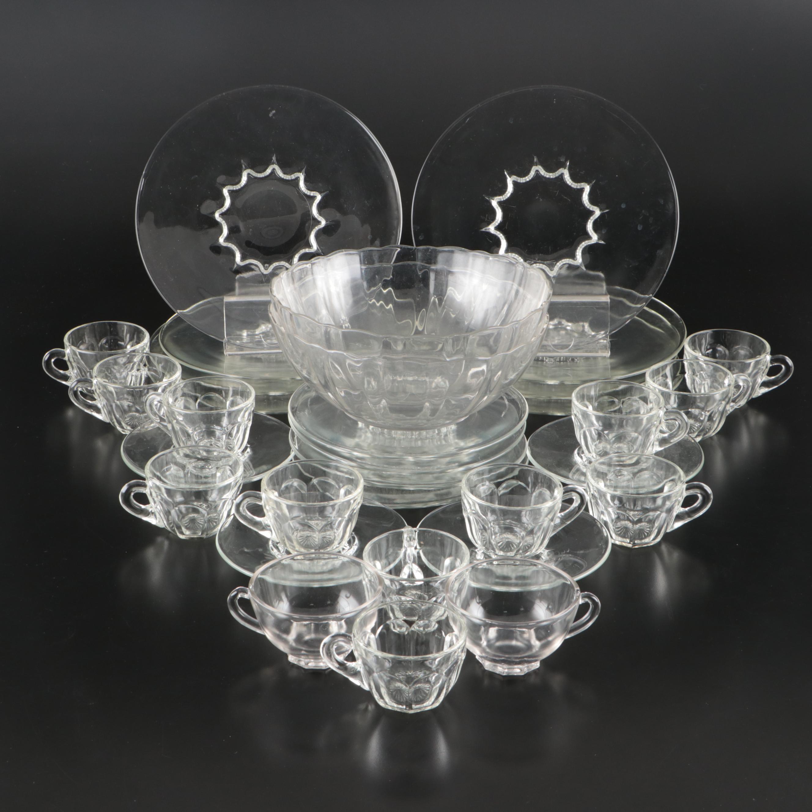 Vintage Clear Glass Dinnerware and Serving Pieces, Mid-20th Century