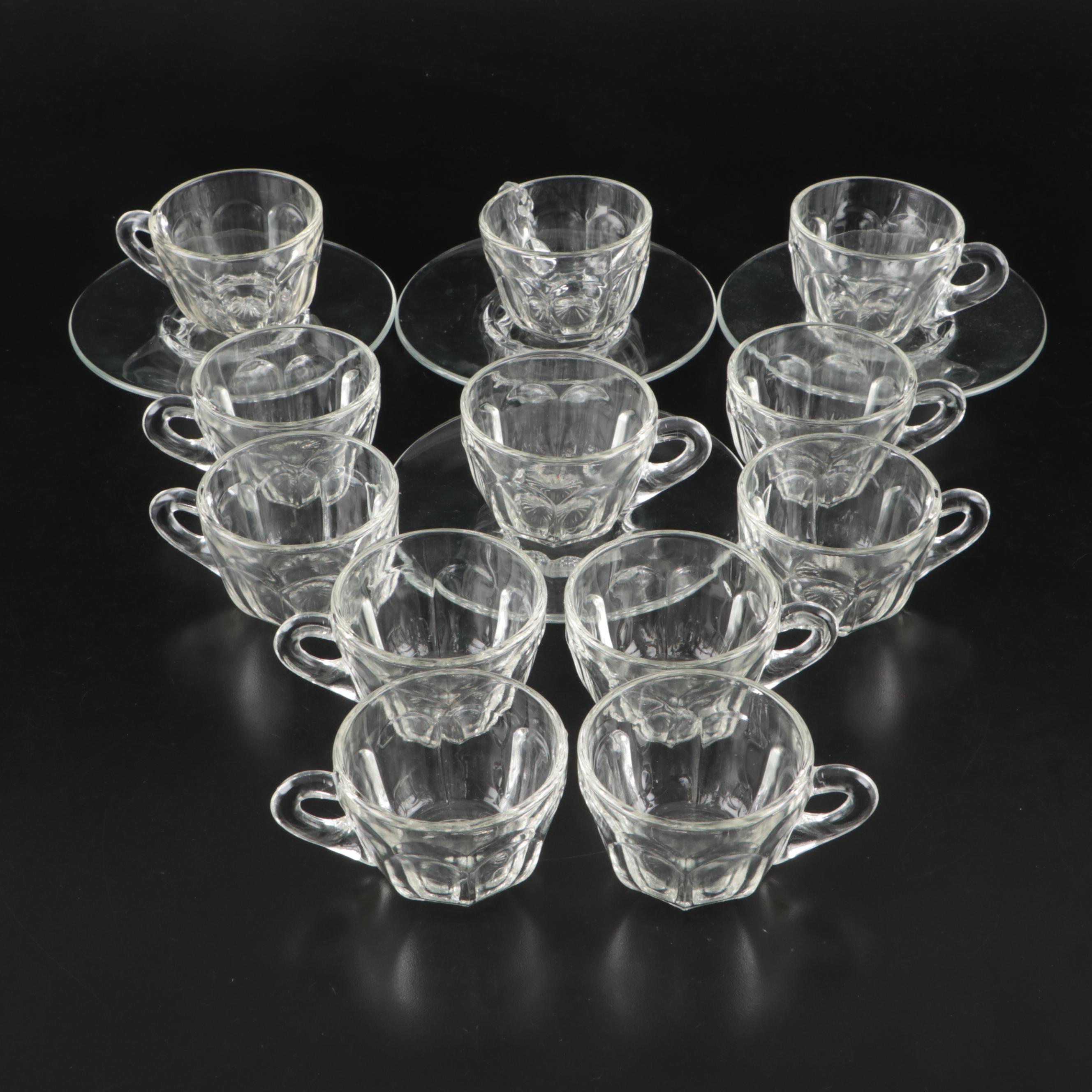 Vintage Clear Glass Dinnerware and Serving Pieces, Mid-20th Century