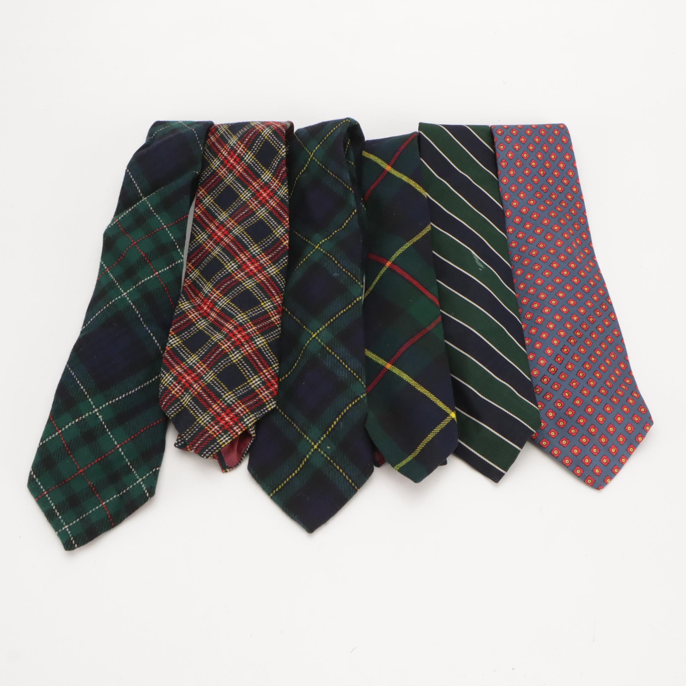 Vintage Patterned Silk and Wool Neckties Featuring Brooks Brothers