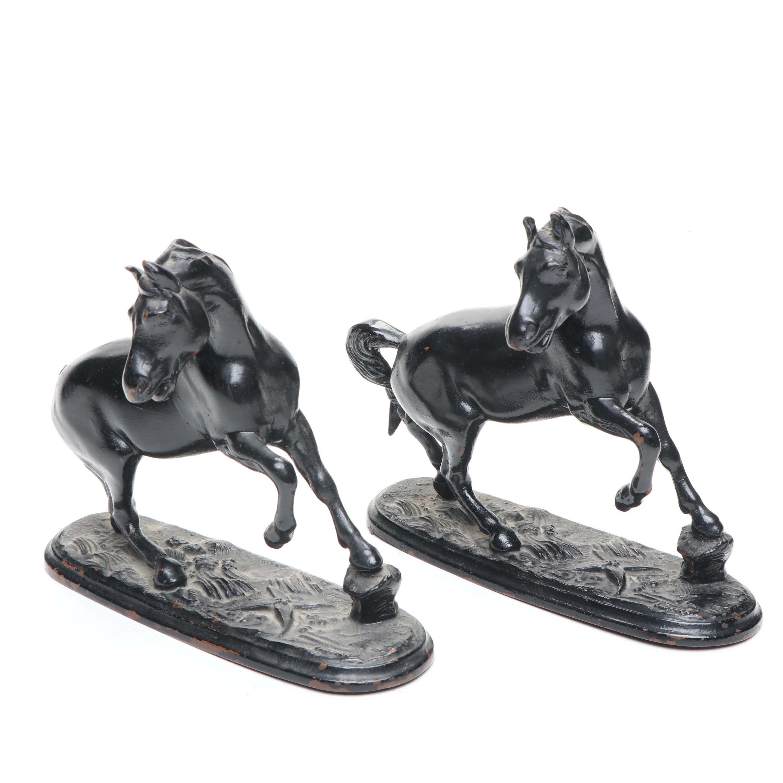 Pair of Jennings Brothers Painted Copper Horse Figurines, Early 20th Century