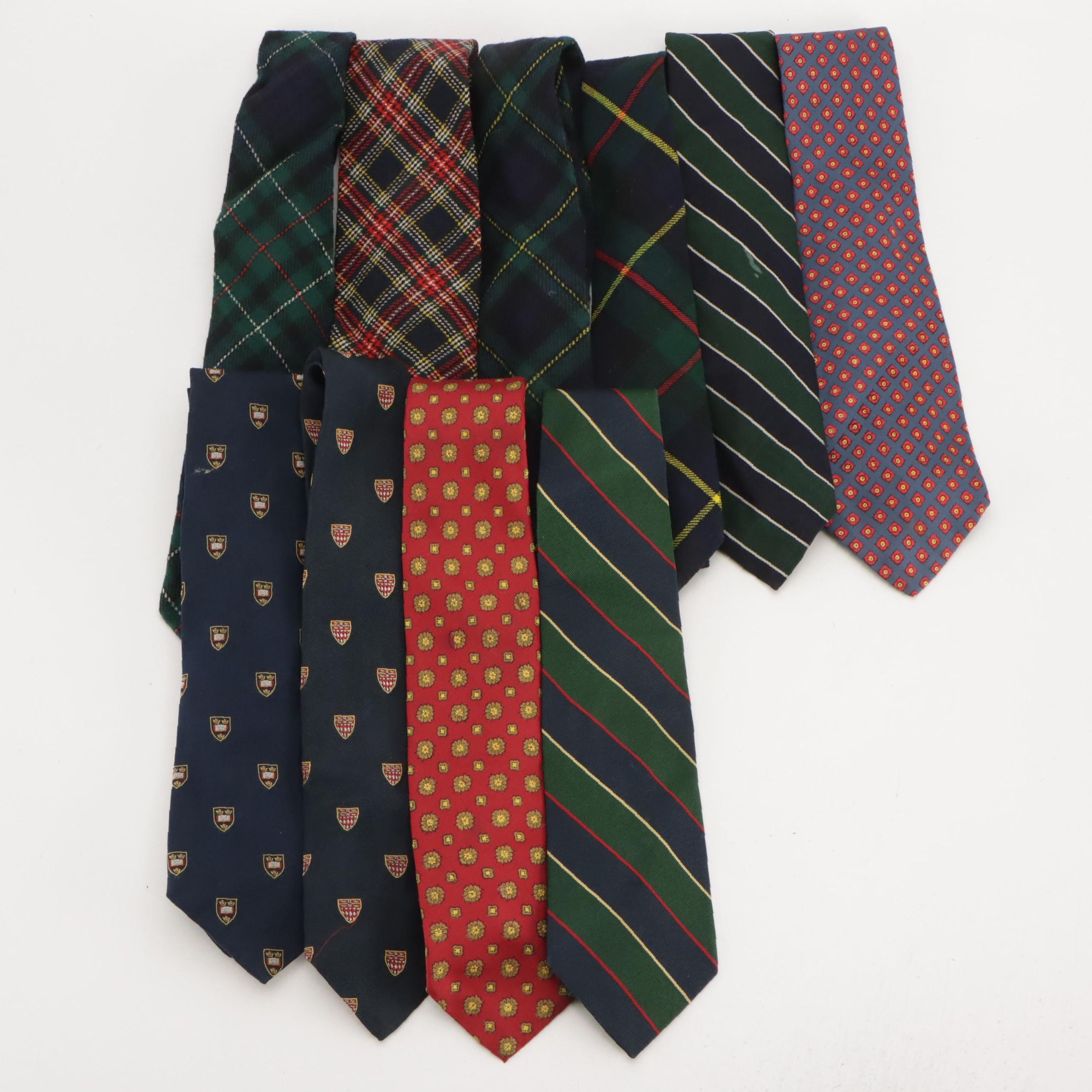 Vintage Patterned Silk and Wool Neckties Featuring Brooks Brothers