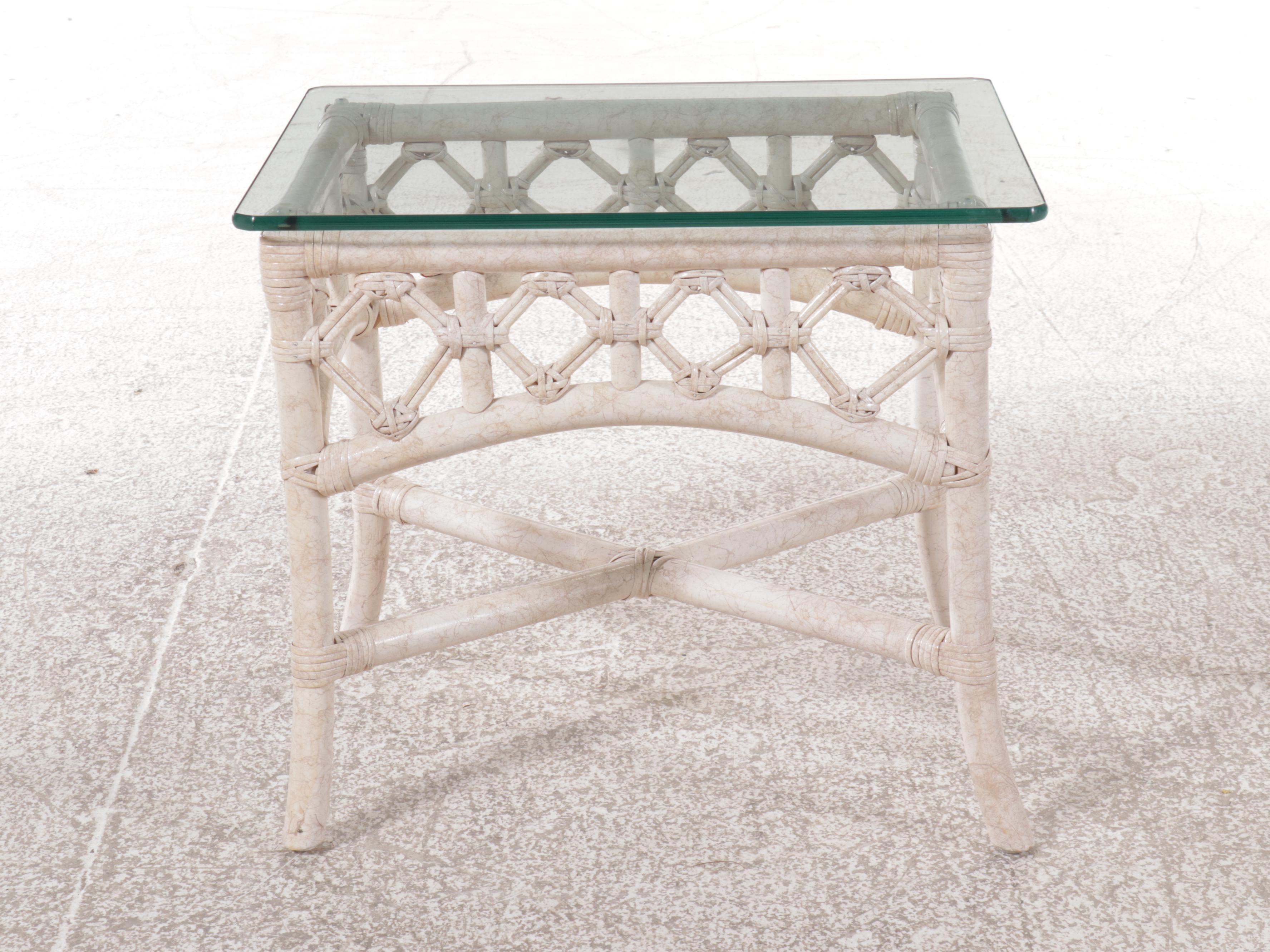 Ficks Reed White-Painted Rattan Three-Piece Patio Lounge Set