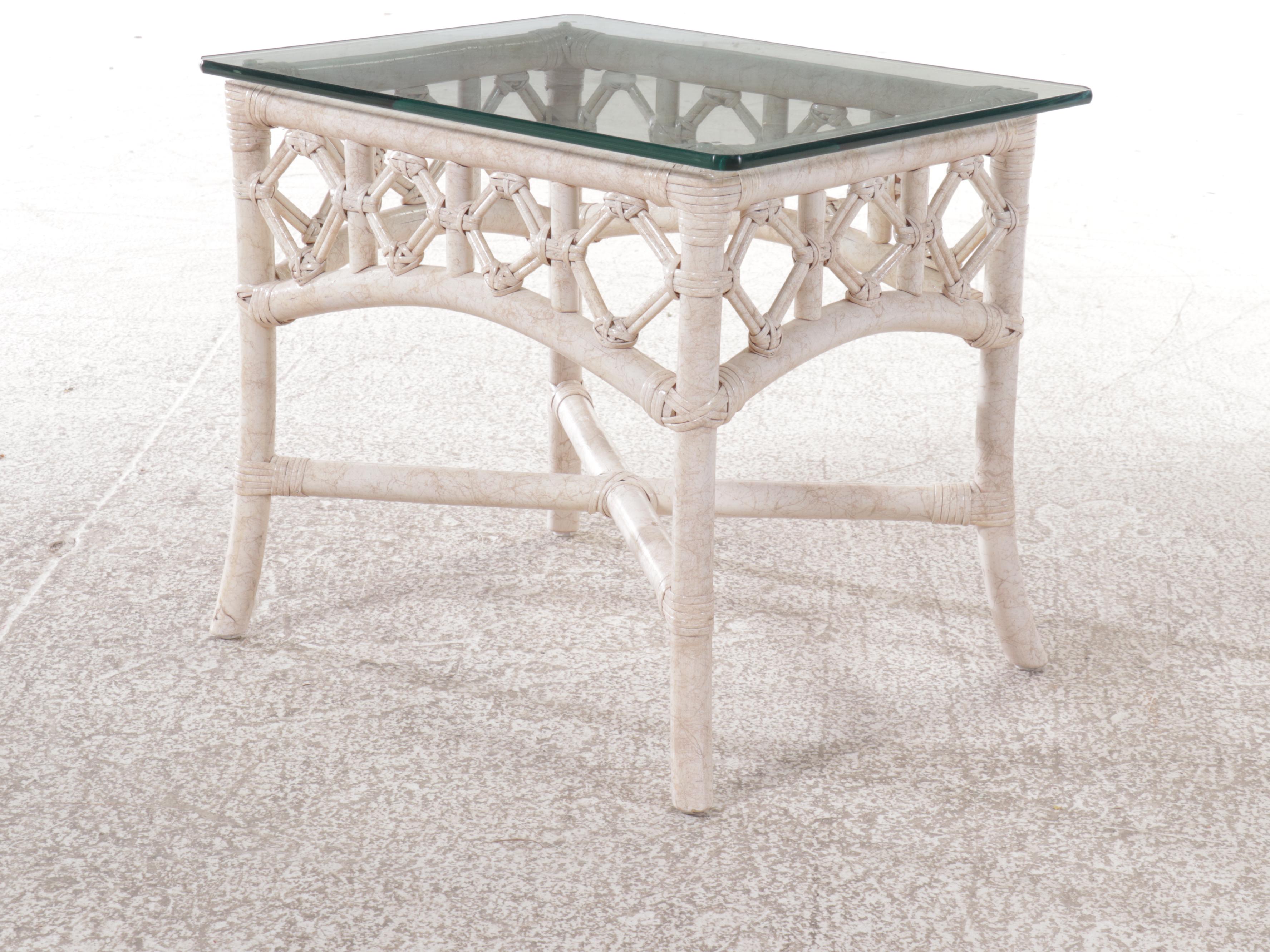 Ficks Reed White-Painted Rattan Three-Piece Patio Lounge Set