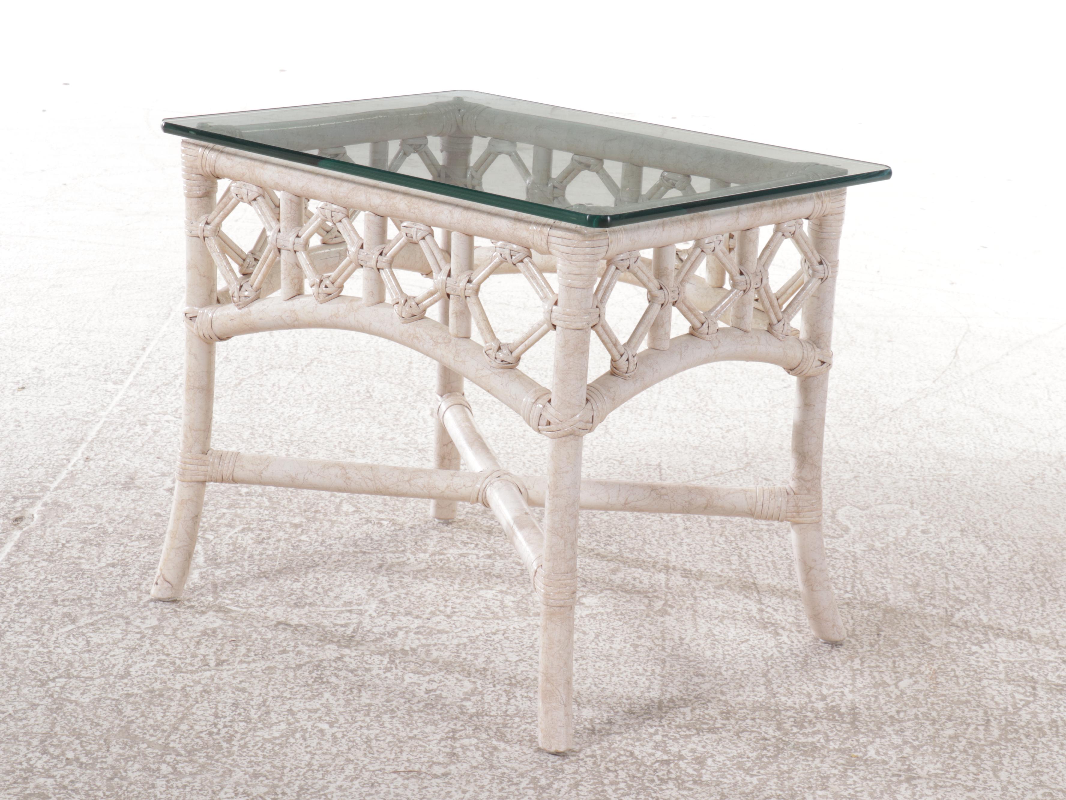 Ficks Reed White-Painted Rattan Three-Piece Patio Lounge Set