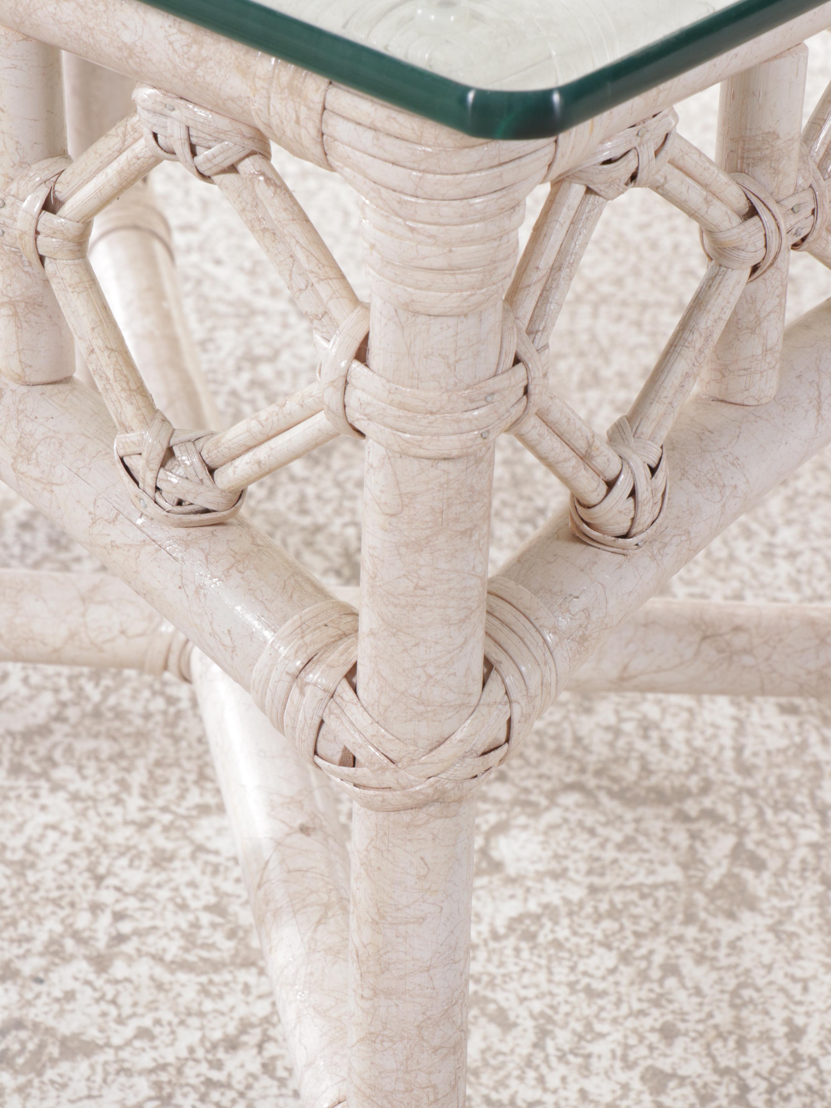 Ficks Reed White-Painted Rattan Three-Piece Patio Lounge Set