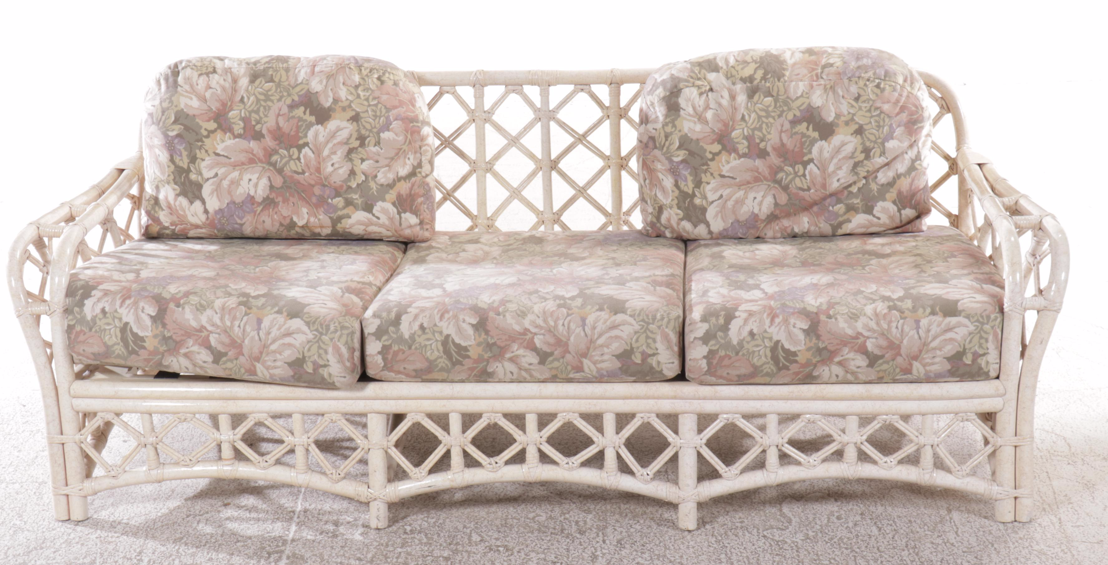 Ficks Reed White-Painted Rattan Three-Piece Patio Lounge Set
