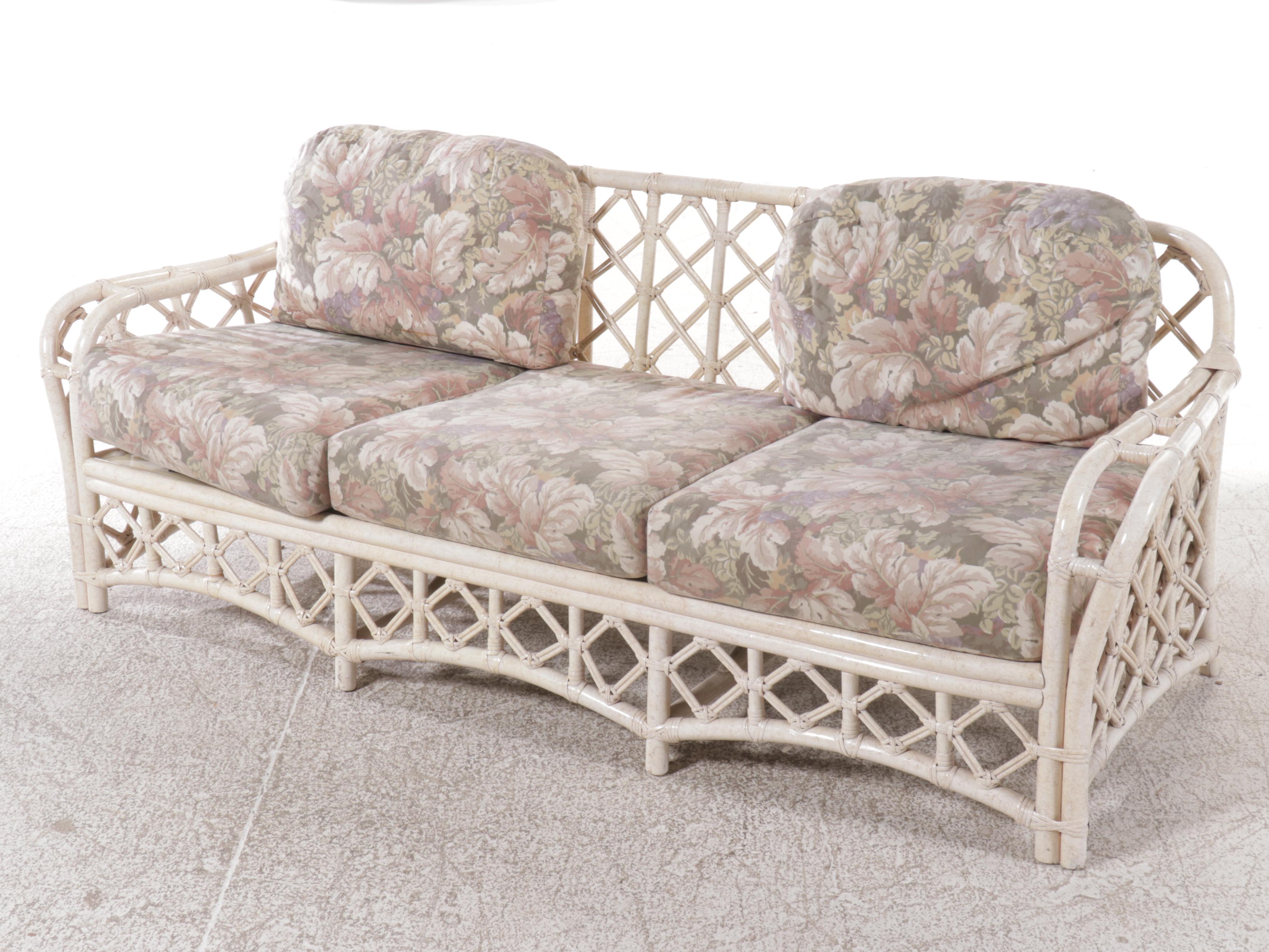 Ficks Reed White-Painted Rattan Three-Piece Patio Lounge Set