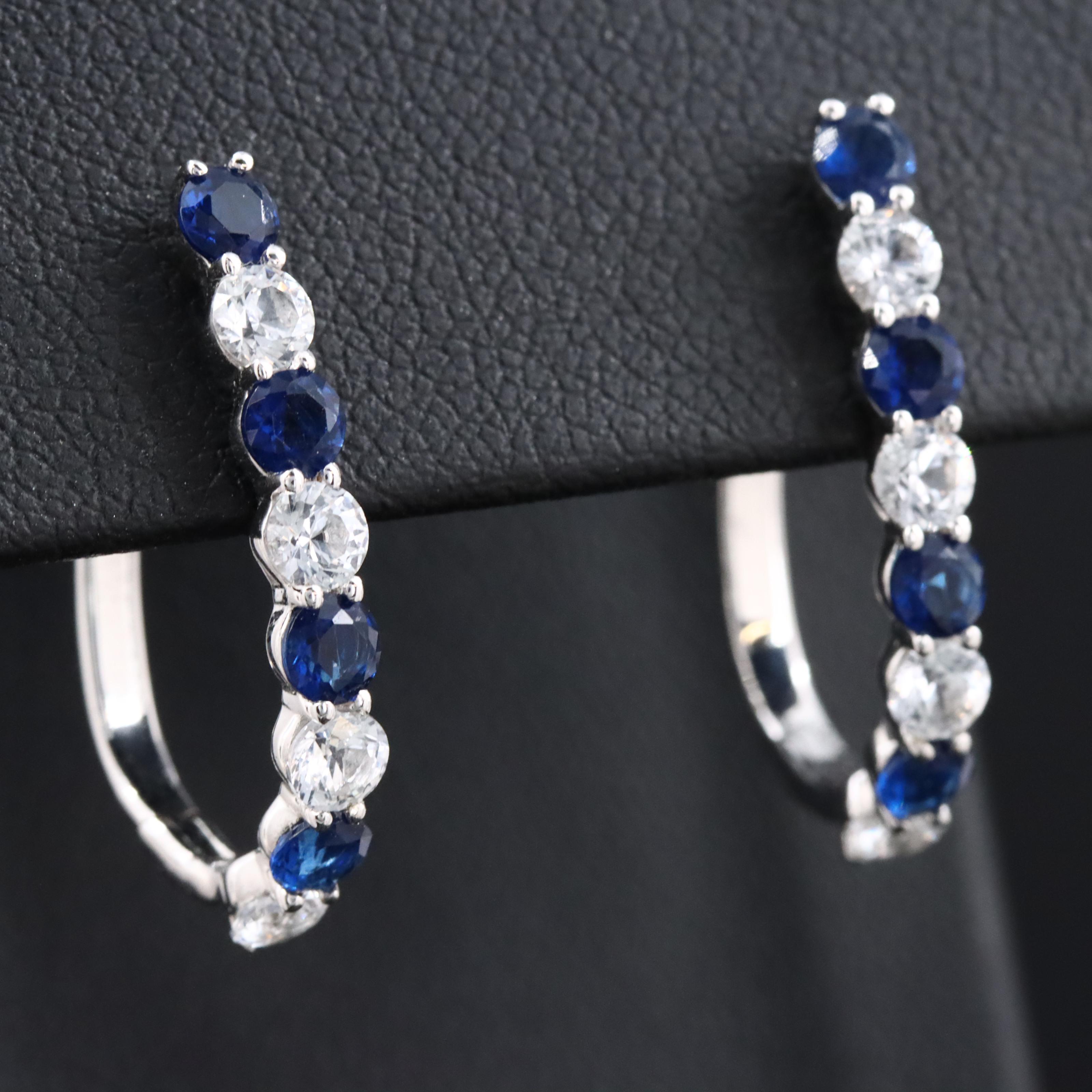 Sterling White Sapphire and Glass Hoop Earrings