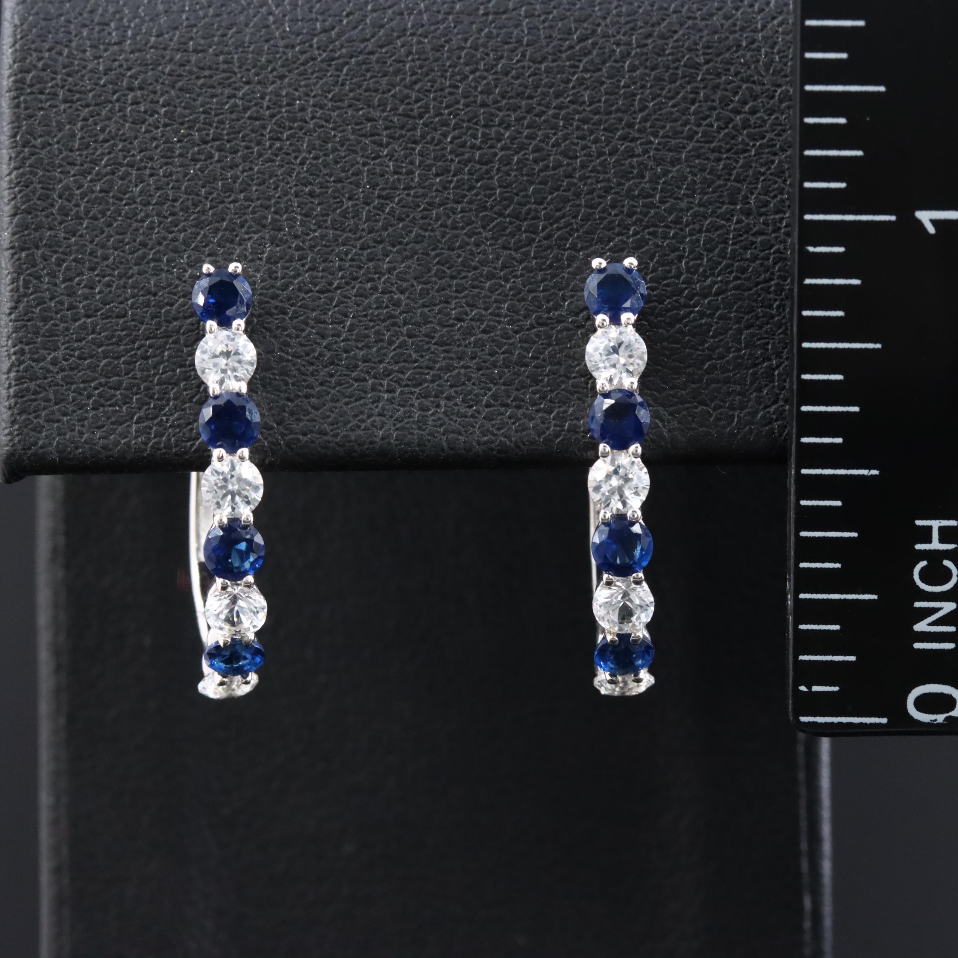 Sterling White Sapphire and Glass Hoop Earrings