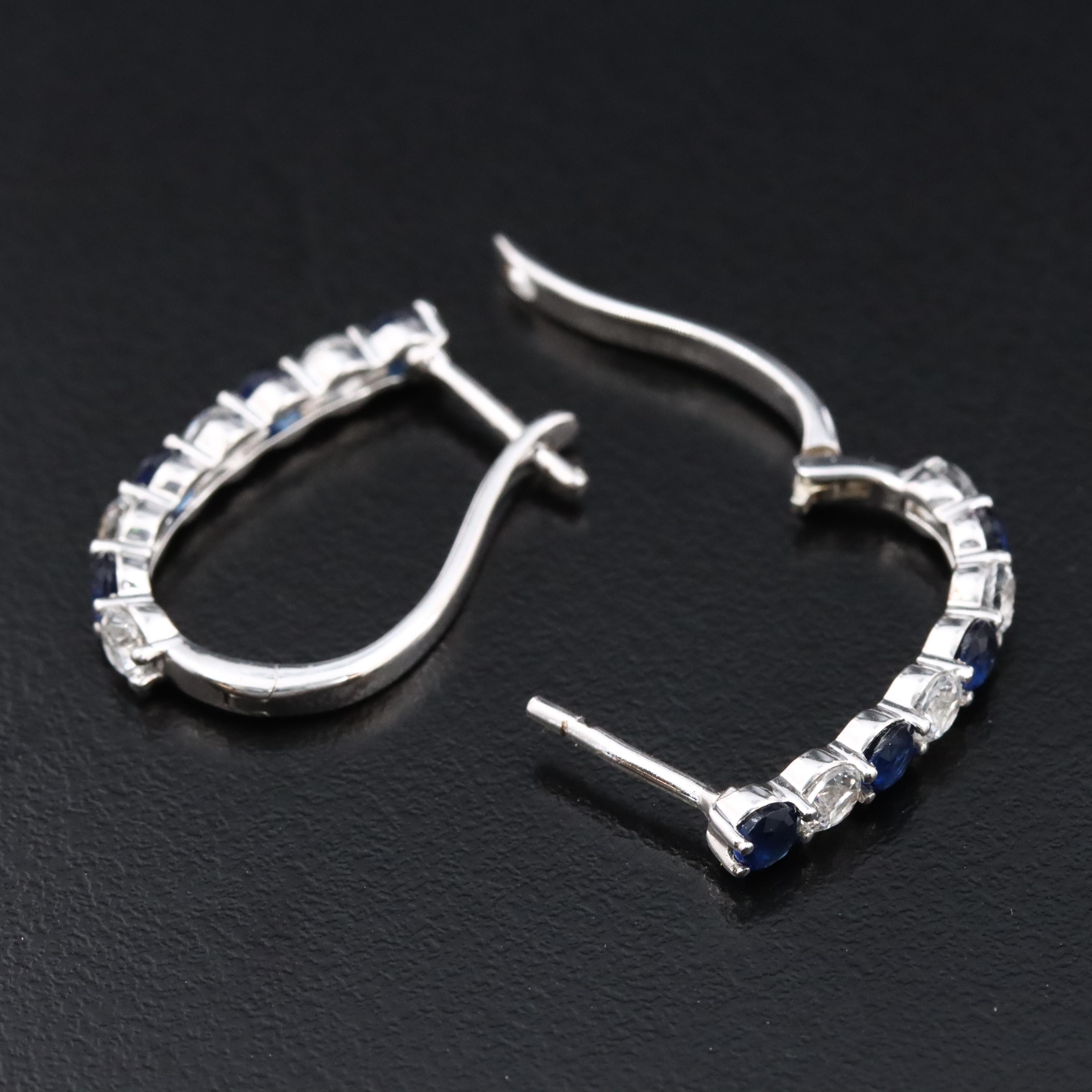 Sterling White Sapphire and Glass Hoop Earrings